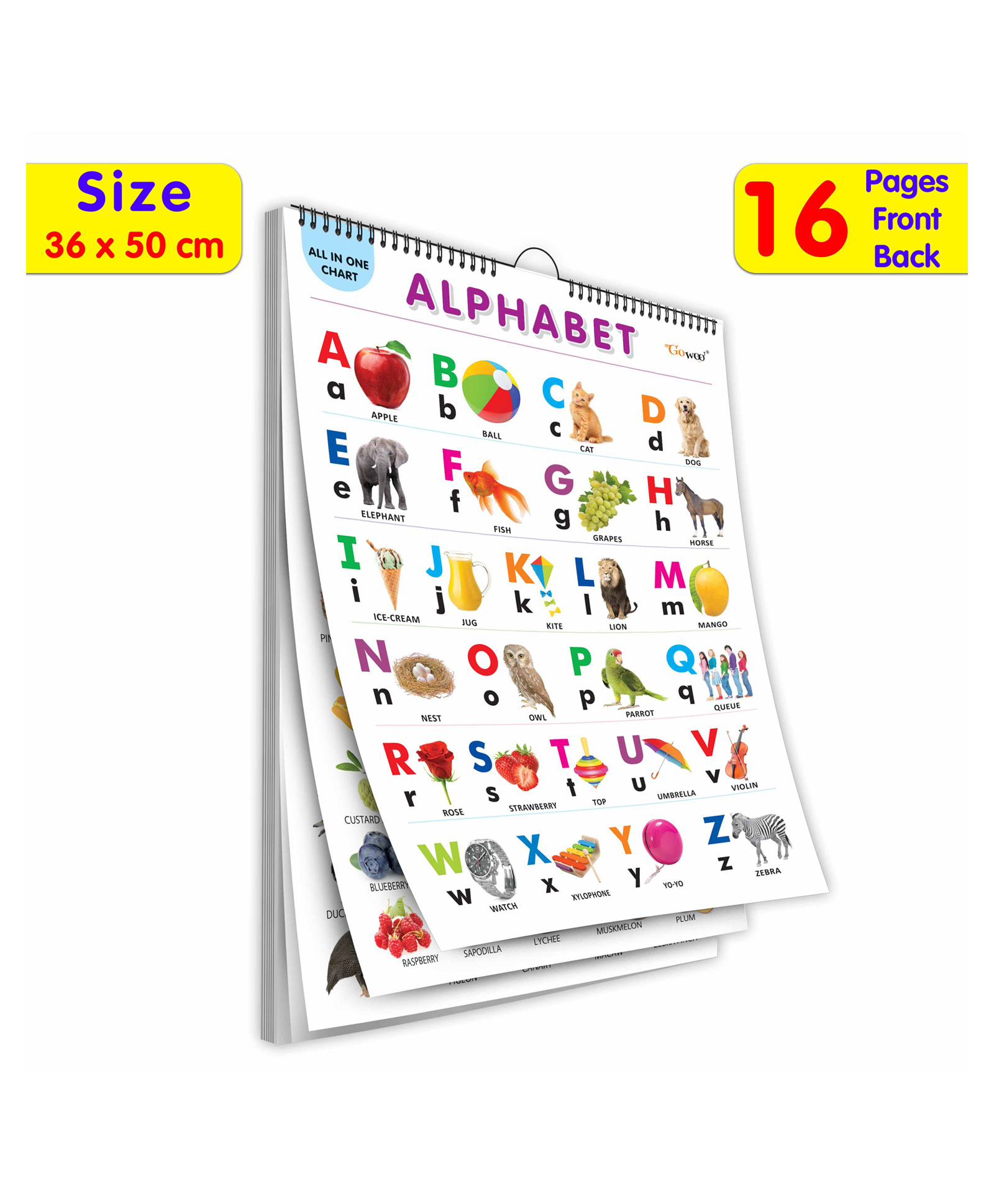 My First ALL IN ONE SPIRAL CHART : With16 Topics ( Big Fonts and Realistic Pictures) | Gift Set For Kids-image-43