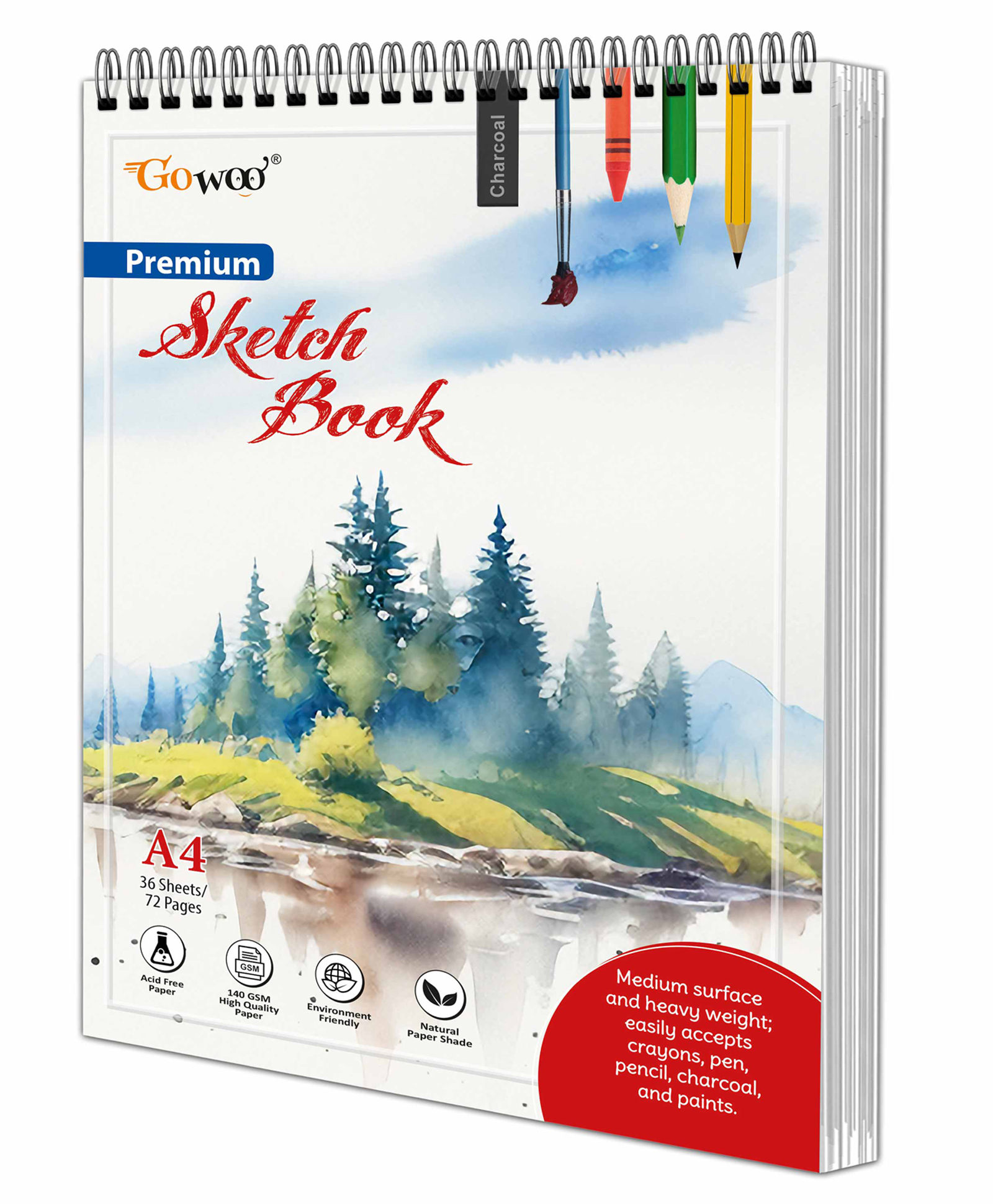 A4 Premium Sketch Book : Sketching and Drawing Paper, Top Spiral-Bound Sketchpad, 36 Sheets 140 GSM Thick Paper for Painting and Sketching
