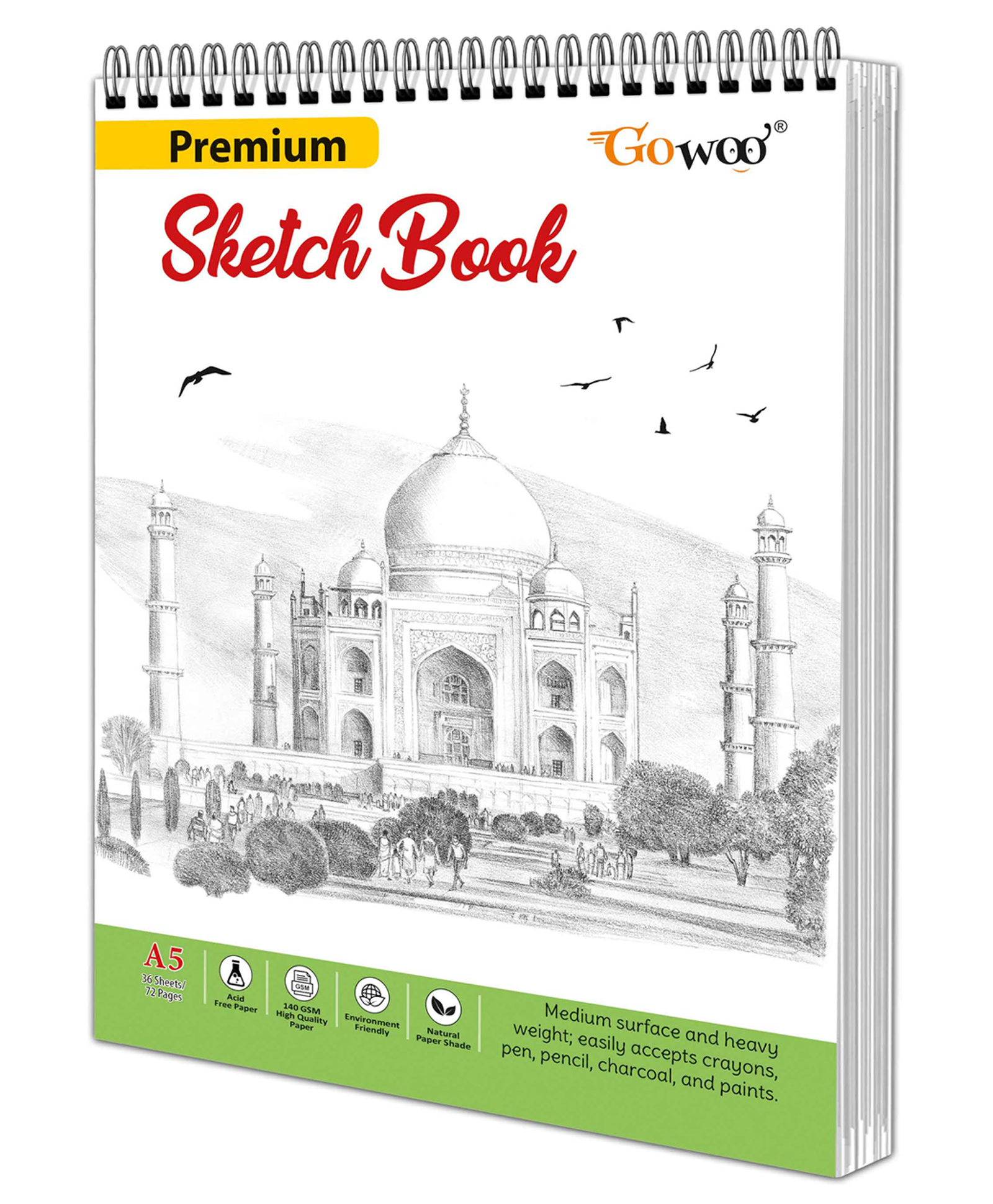 A5 Premium Sketch Book : 36 Sheets - (5.8 x 8.3 Inch) Top Spiral-Bound Sketchpad for Artists,140 GSM Paper Sketching and Drawing Paper for Doodling