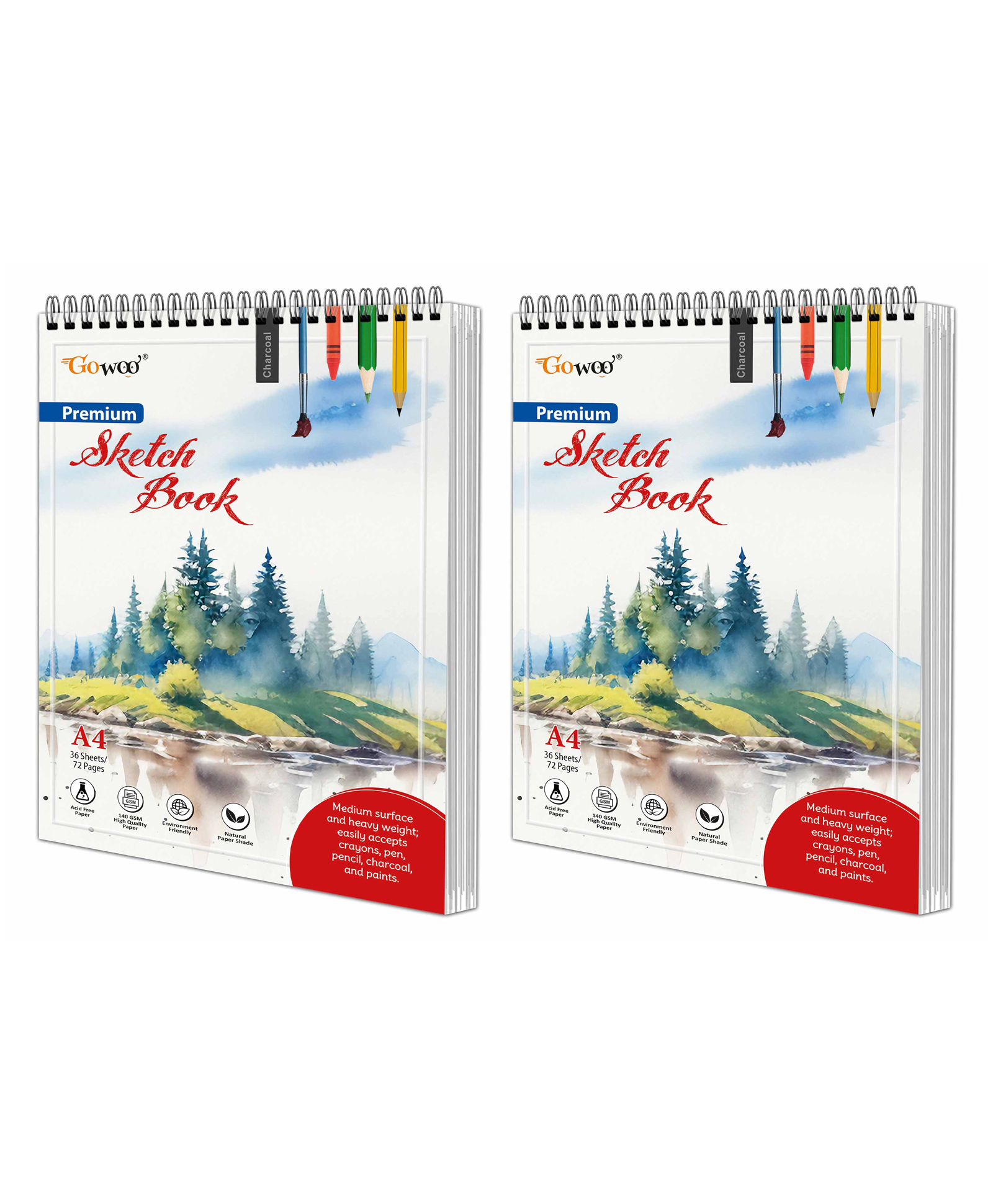 A4 Premium Sketch Book : Set of 2 Top Spiral-Bound Art Notebooks, 36 sheets book, 140 GSM Paper For Drawing, Painting And Sketching-image-36