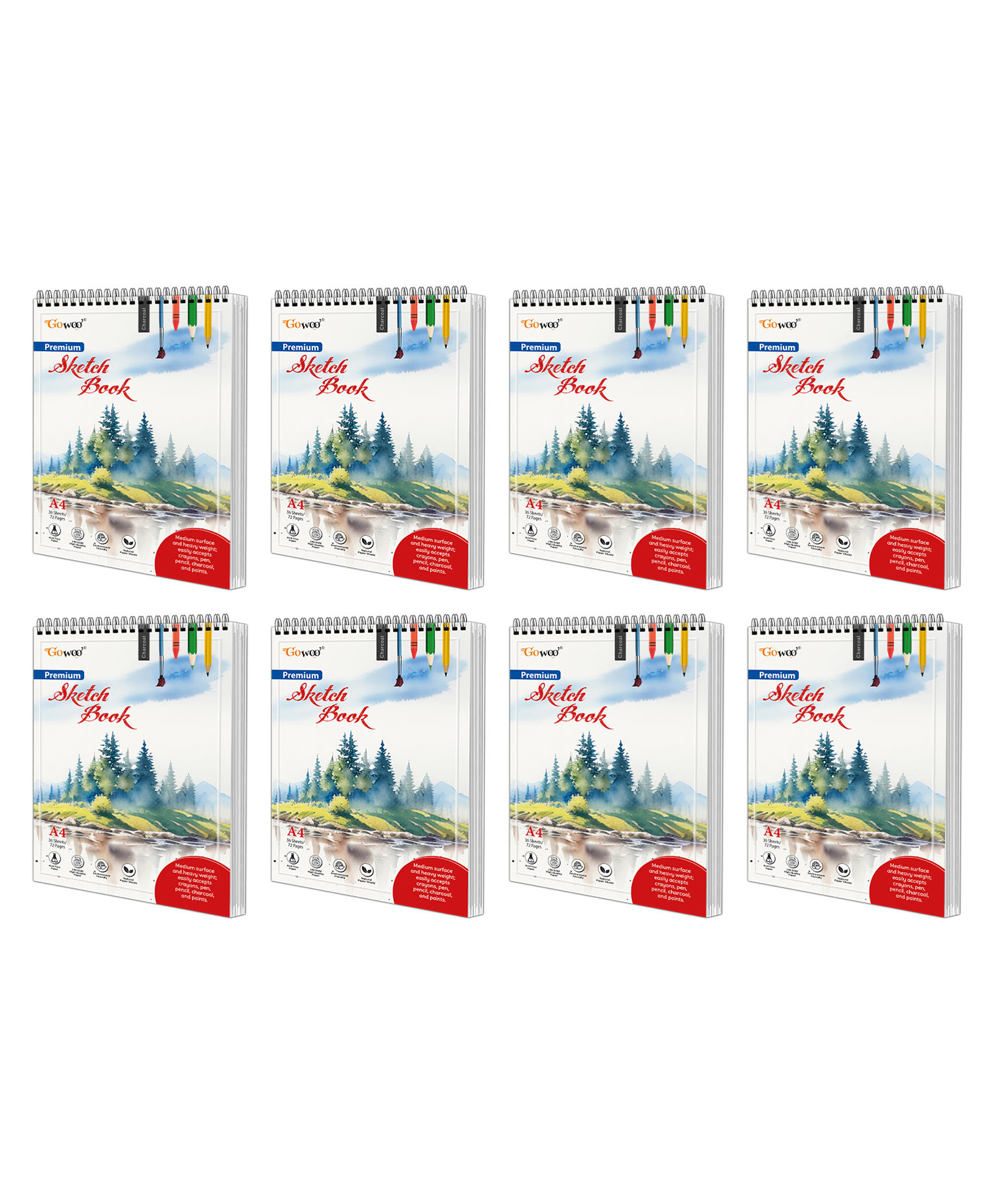 A4 Premium Sketch Book : Top spiral binding Notebooks, 140 GSM Paper, 36 sheets book fo colouring, drawing and painting | Pack of 8 Sketch Books-image-35