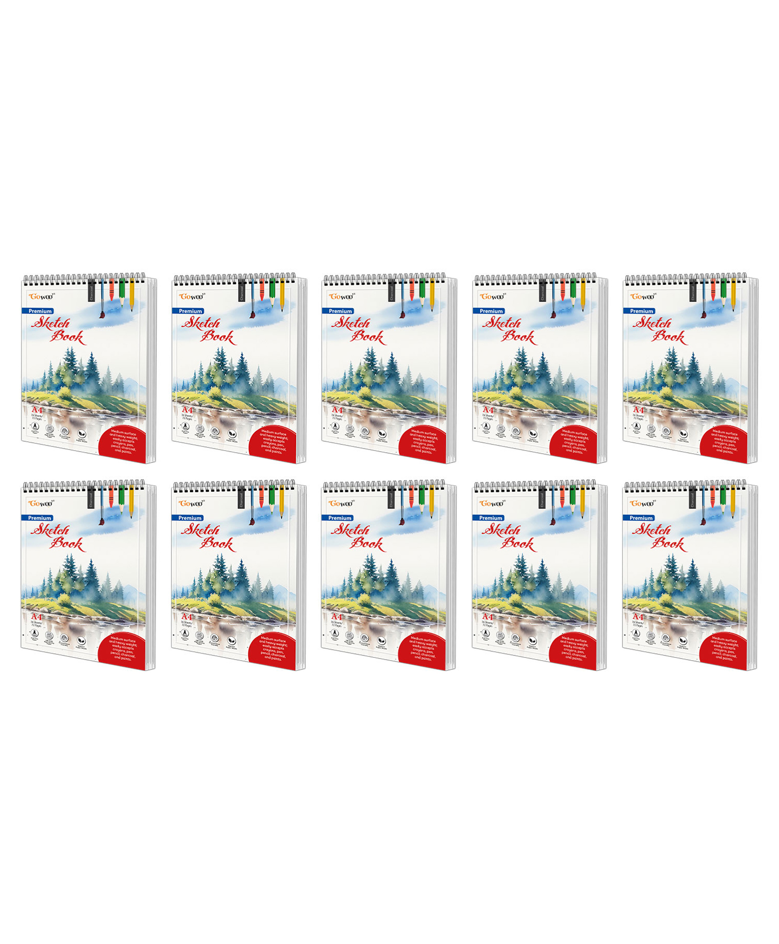 GO WOO A4 Premium Sketch Book : Spiral-Bound Sketch Notebook, Artist Drawing Book, 36 sheets Acid Free Paper Book, Sketch book for Drawing, Colouring and Painting | Set of 10 Sketch Books-image-2