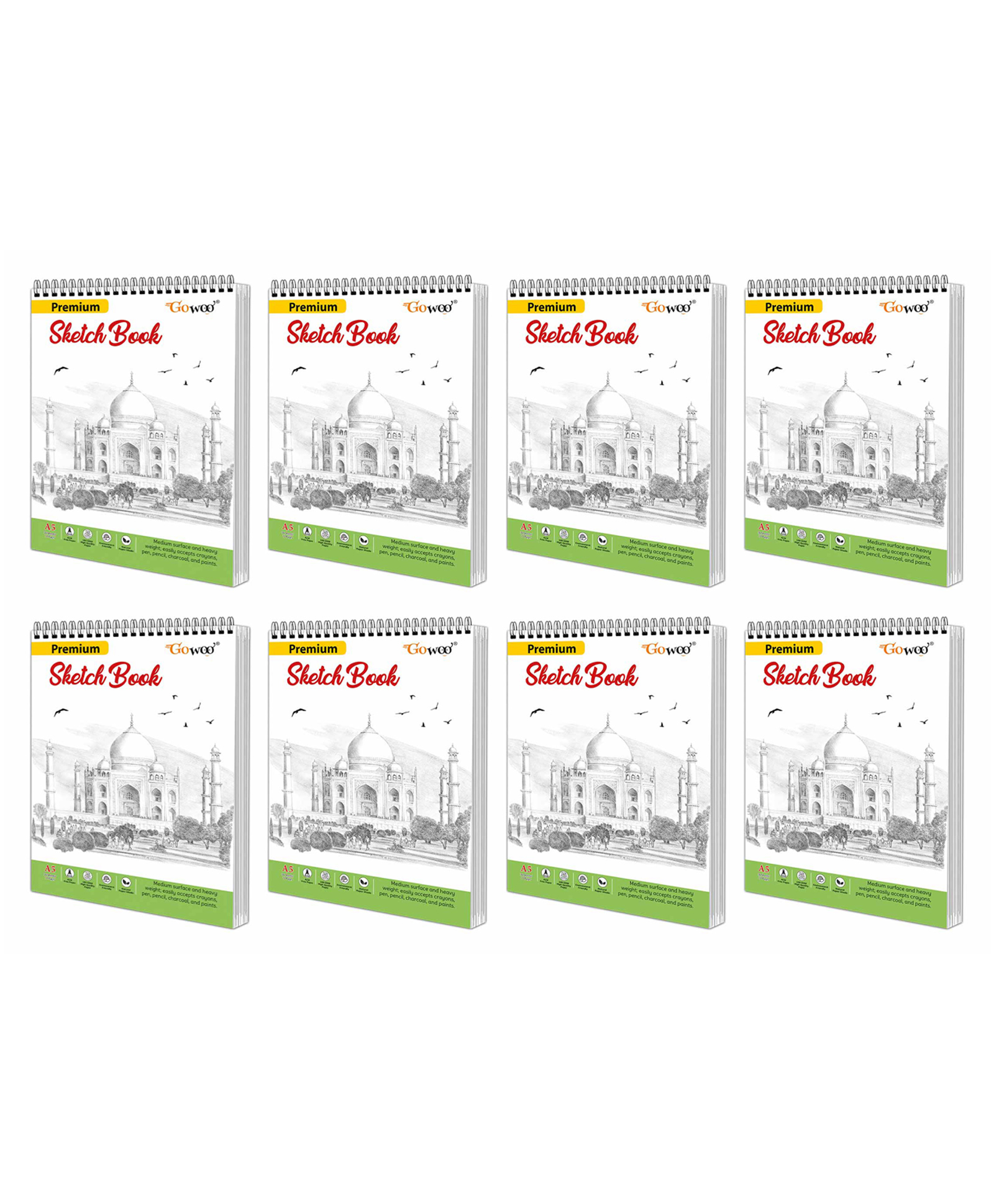 GO WOO A5 Premium Sketch Book : Set of 8 - Top Spiral Sketch Book, 140 GSM Thick Paper for Sketching, 36 Sheets (5.8 x 8.3 Inch), Drawing and Creative Artwork-picture-14