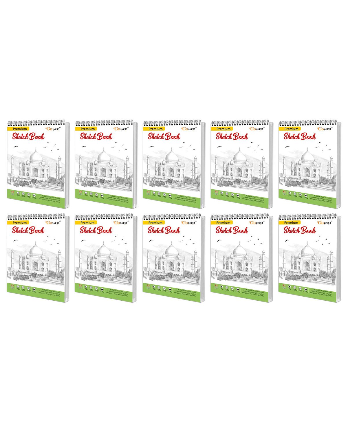GO WOO A5 Premium Sketch Book : Set of 10 - Spiral-Bound Sketchpad, 140 GSM Thick Paper Sketching, Drawing and Creative Work, 36 Sheets (5.8 x 8.3 Inch)-picture-13