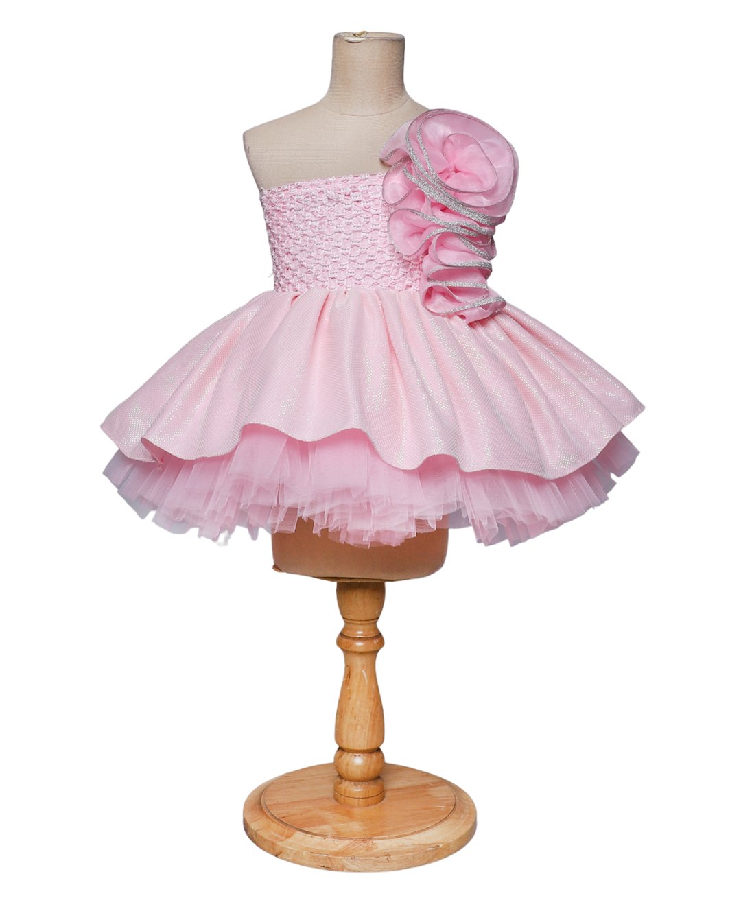 TINY MINY MEE One Shoulder Floral Floral Applique & Smock Detailed Dress - Pink-image-25
