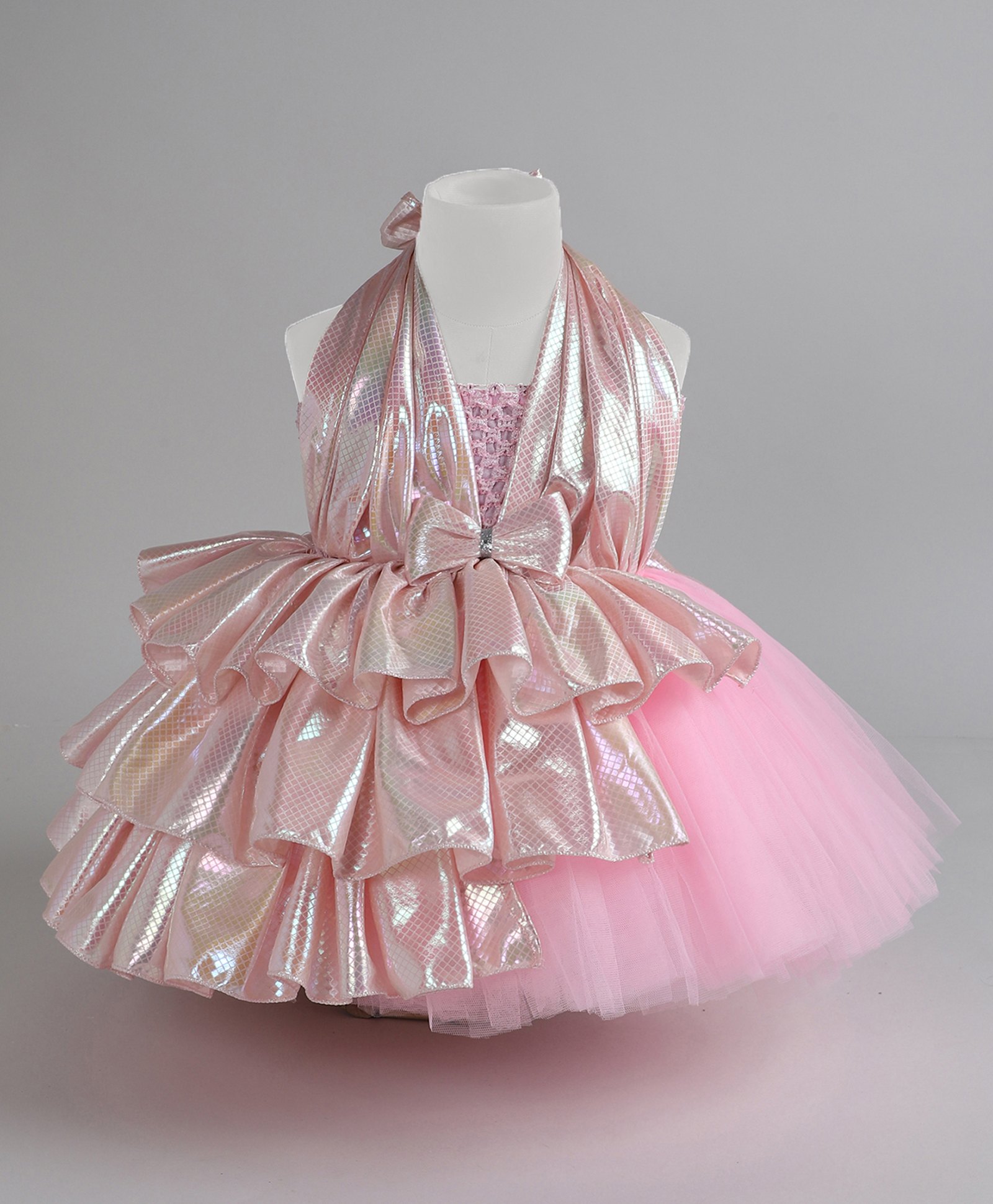 TINY MINY MEE Sleeveless Smock Ruffle & Bow Applique Detailed Dress - Pink-image-31
