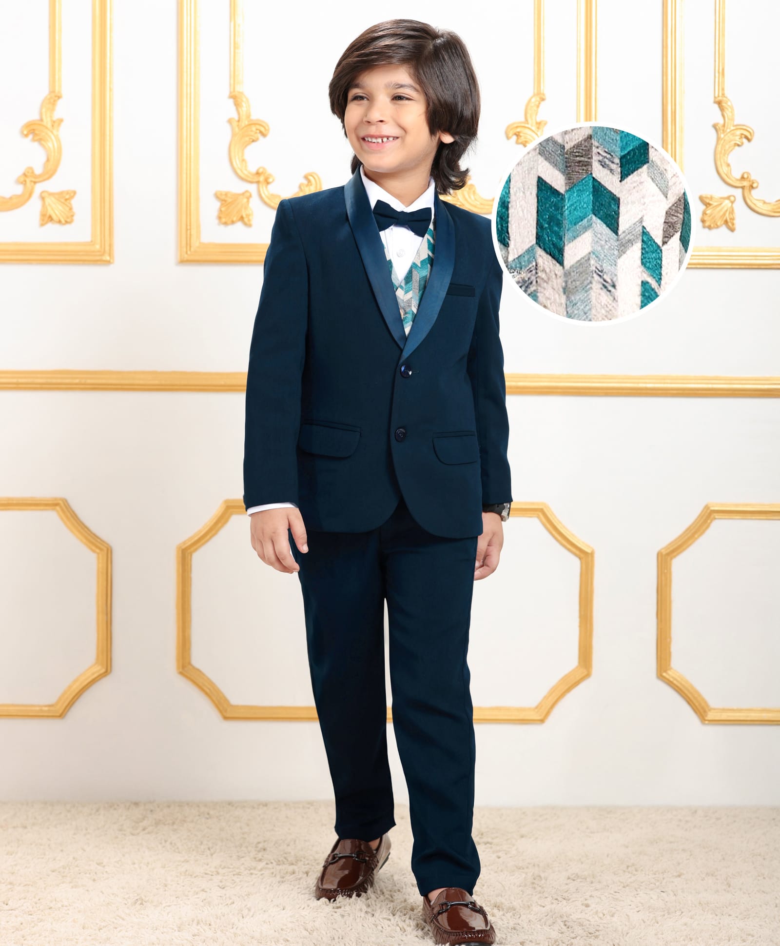 Mark & Mia Full Sleeves 3 Piece Party Suit with Blazer & Bow Detailing - Navy Blue-image-43