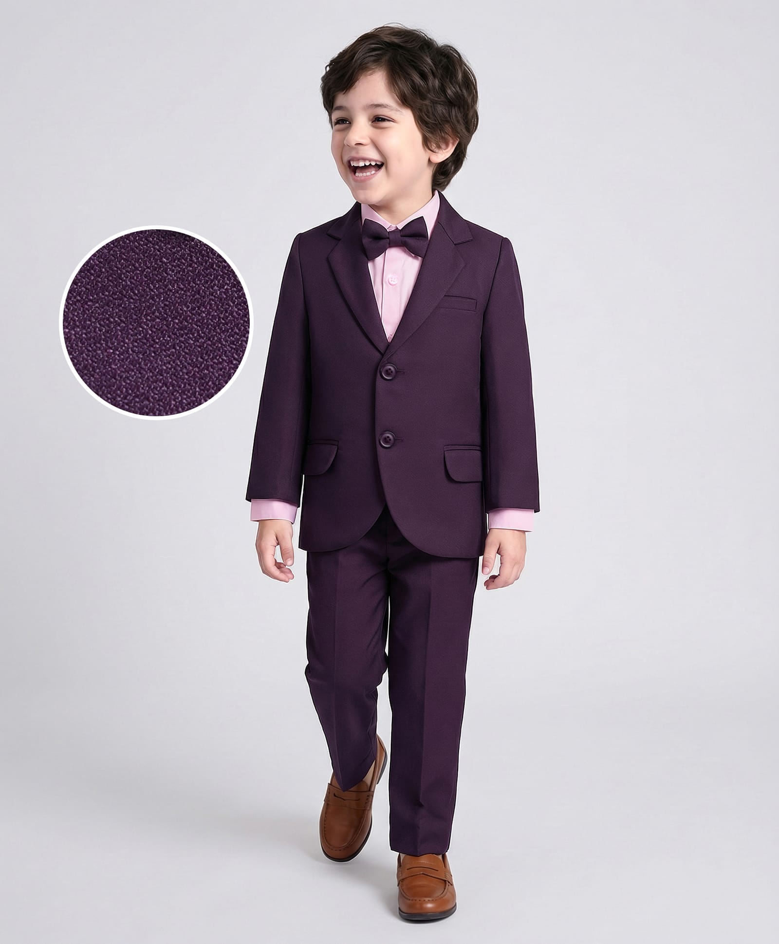 Mark & Mia Cotton Woven Full Sleeves Solid 3 Piece Party Suit With Bow - Violet-picture-26