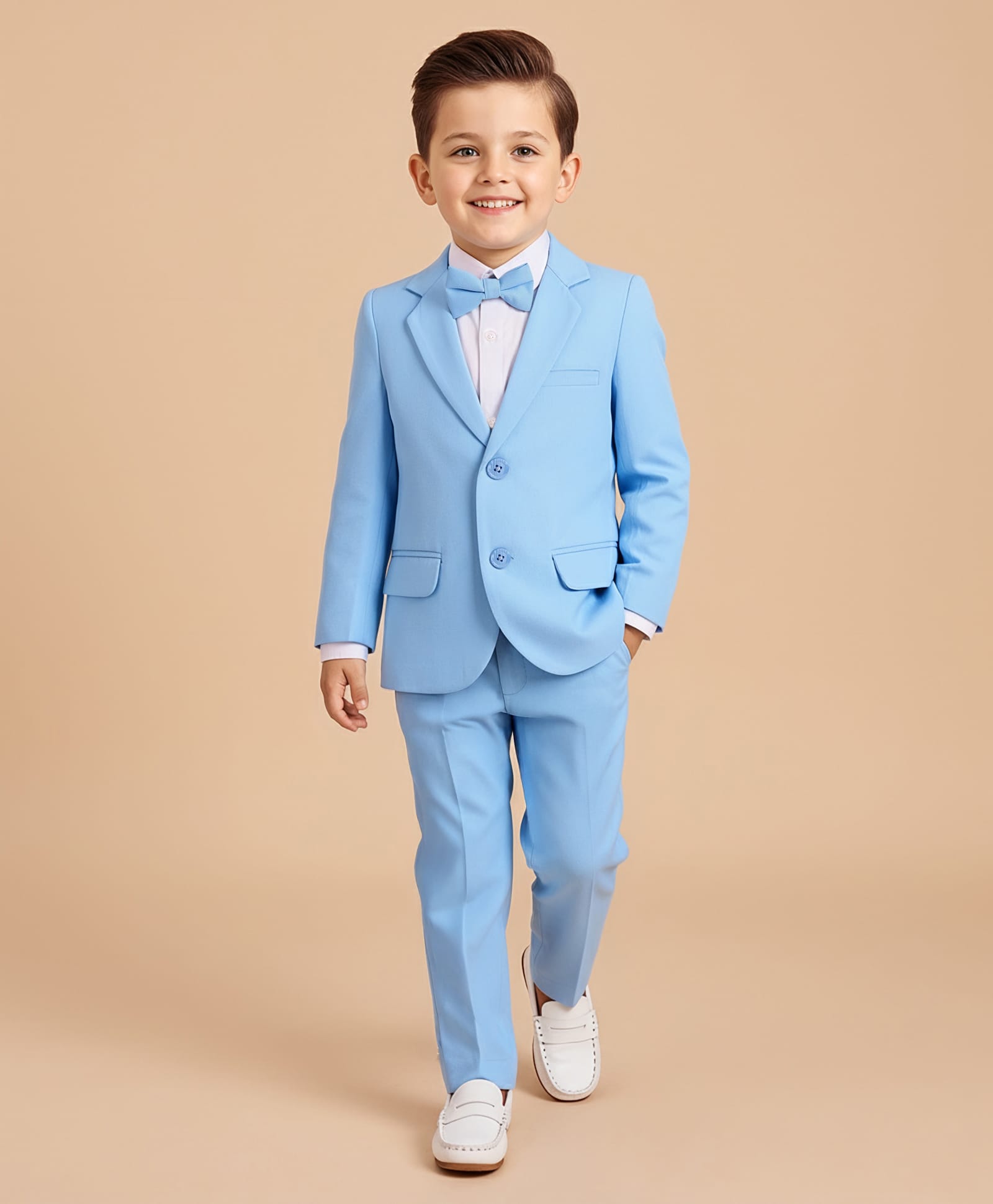 Mark & Mia Cotton Woven Full Sleeves Solid Colour 3 Piece Party Suit With Bow - Light Blue-picture-36