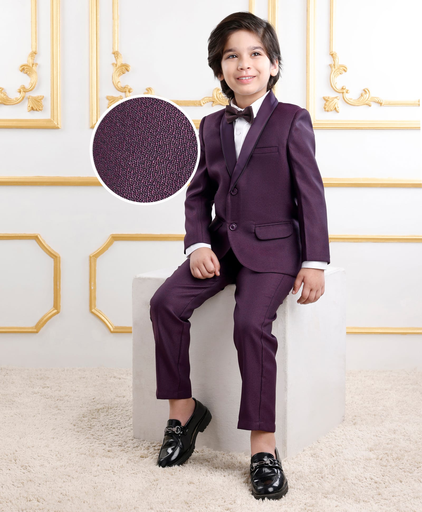 Mark & Mia Full Sleeves Solid Colour 3 Piece Party Suit with Bow - Wine-picture-16