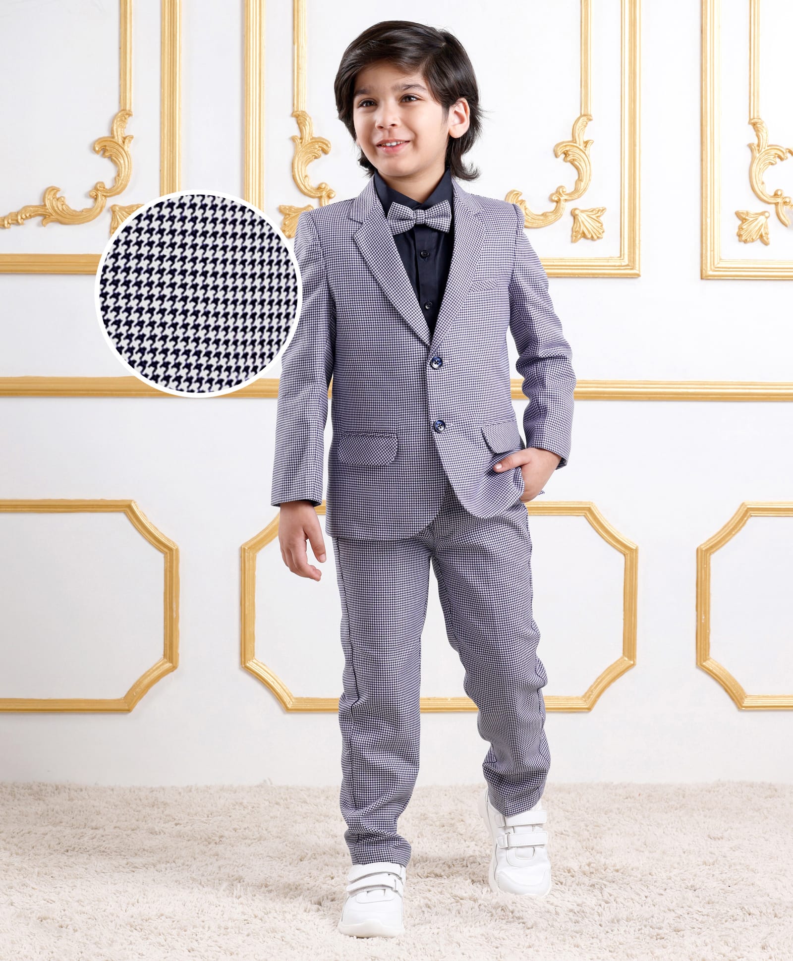 Mark & Mia Cotton Woven Full Sleeves Printed 3 Piece Party Suit With Bow - Grey-picture-17