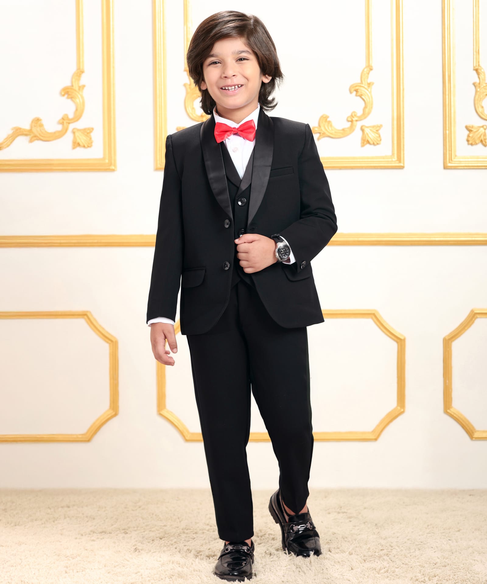 Mark & Mia Cotton Woven Full Sleeves Three Piece Party Suit with Blazer & Bow Detailing - Black-image-31