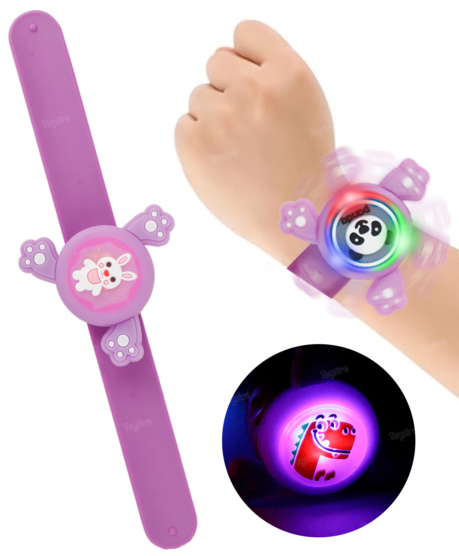 Toysire Spinner Wristband for kids with LED Lights- Silicone Strap Cartoon Wristband for Girls- Purple