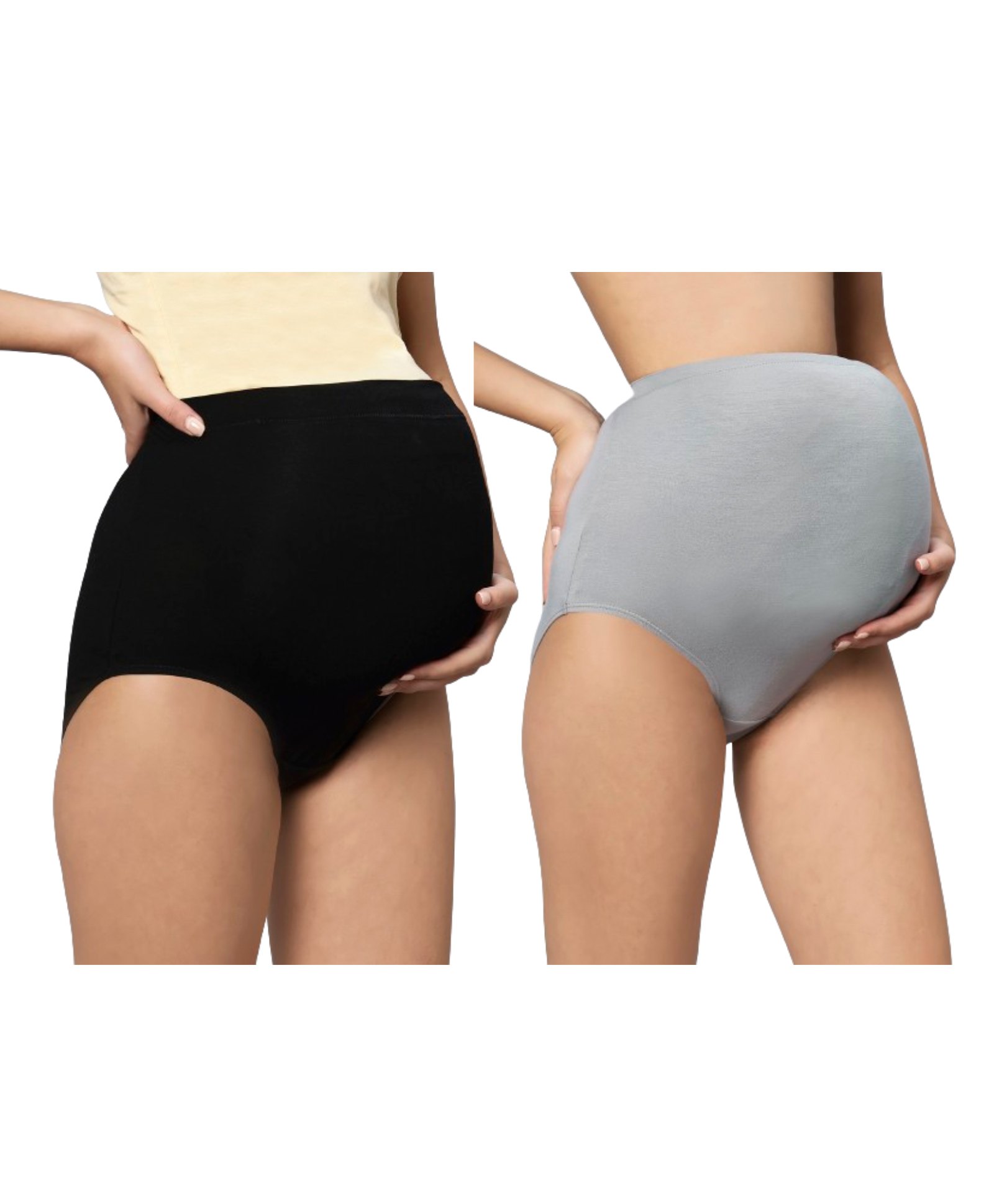 TUMMY Pack Of 2 Bamboo Cotton High Waist Maternity Panties - Black & Grey-image-25