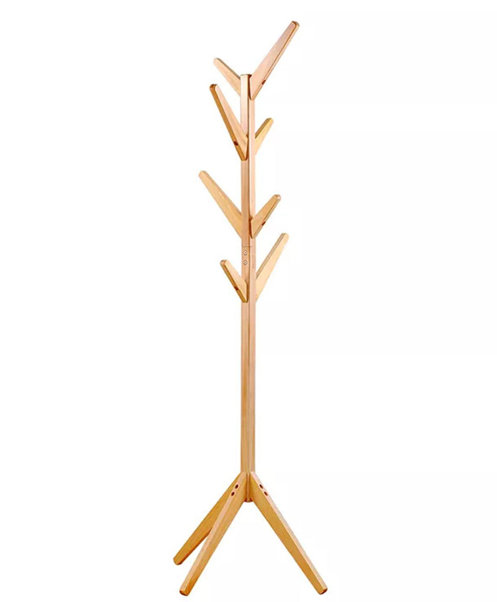 House of Quirk Bamboo Coat Rack Stand with 4 Tier 8 Hooks Wooden Coat Rack Adjustable Sizes Coat Hanger Stand for Hat, Bag, Clothes, Jacket, Natural-Beige-image-2