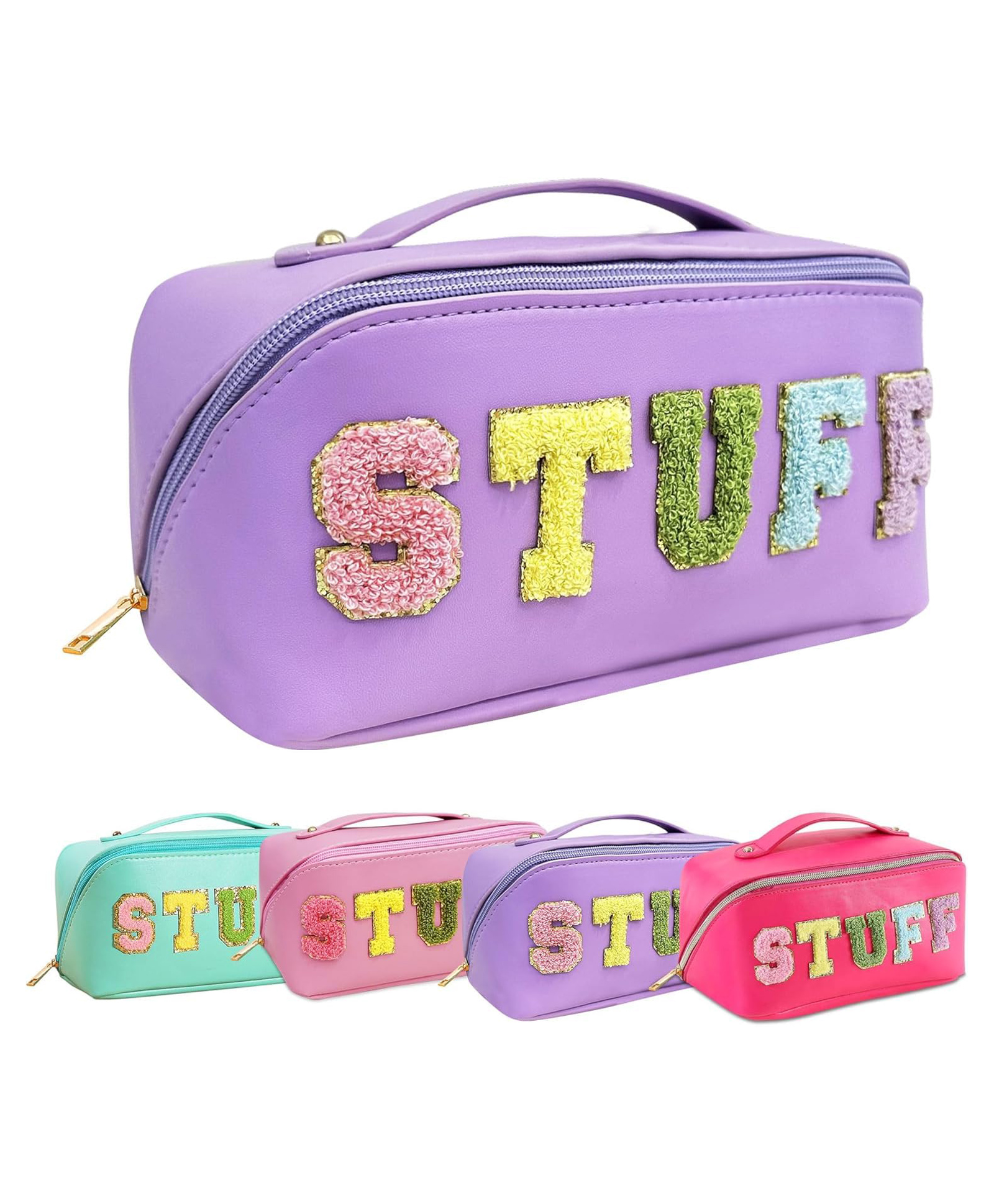 House of Quirk Large-Capacity Travel Cosmetic Bag Multi-Layer Chenille Letter Makeup Bag Toiletry Bag Organizer Women Skincare Toiletries Bag-Purple-image-13