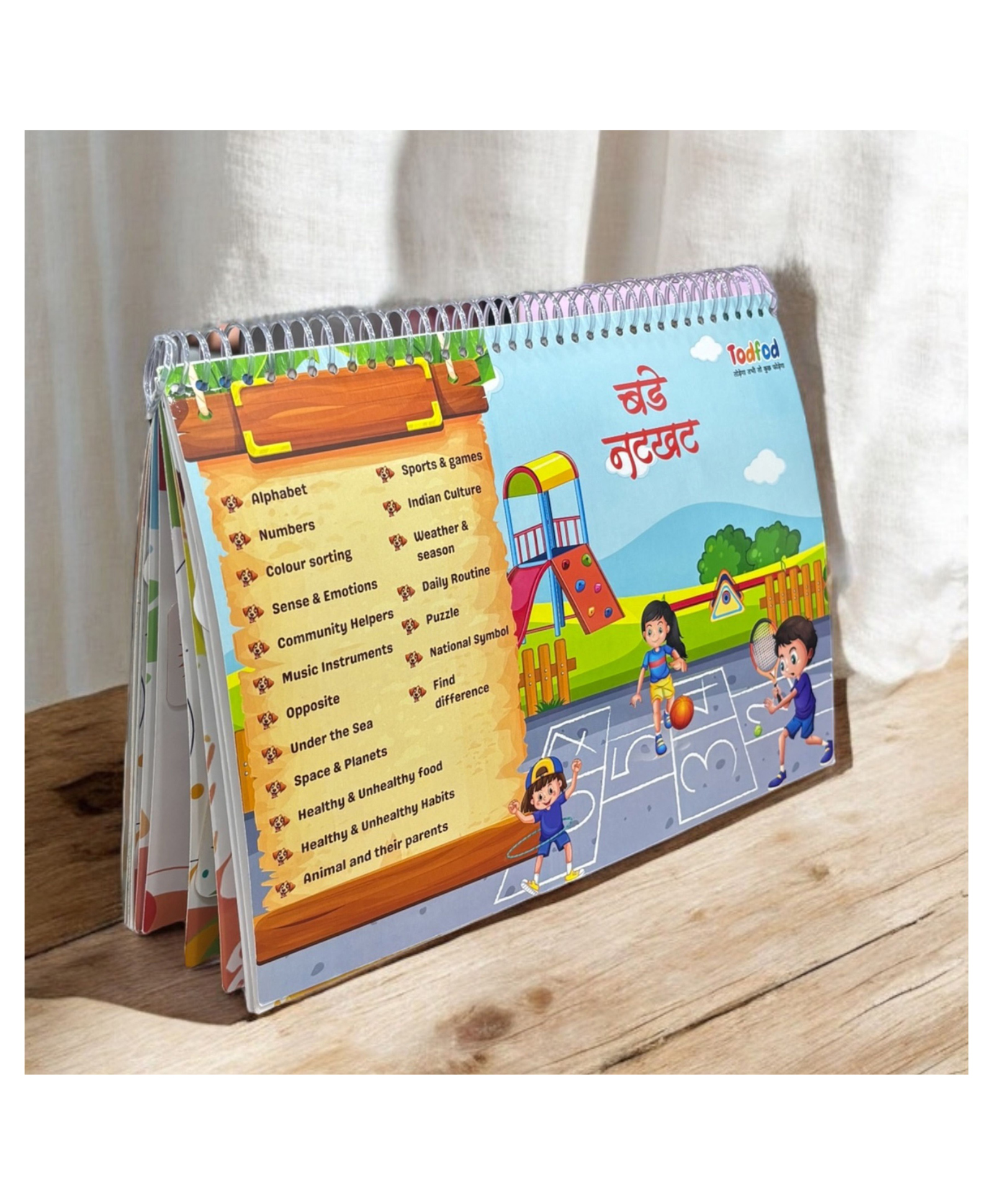 Bade Natkhat All in One Early Learning Velcro Binder Book For Kids to Learn Alphabet, Numbers, Sports & Games, Space & Planets Weather, Seasons Preschool Velcro Binder Book For Kids Toddlers-image-1