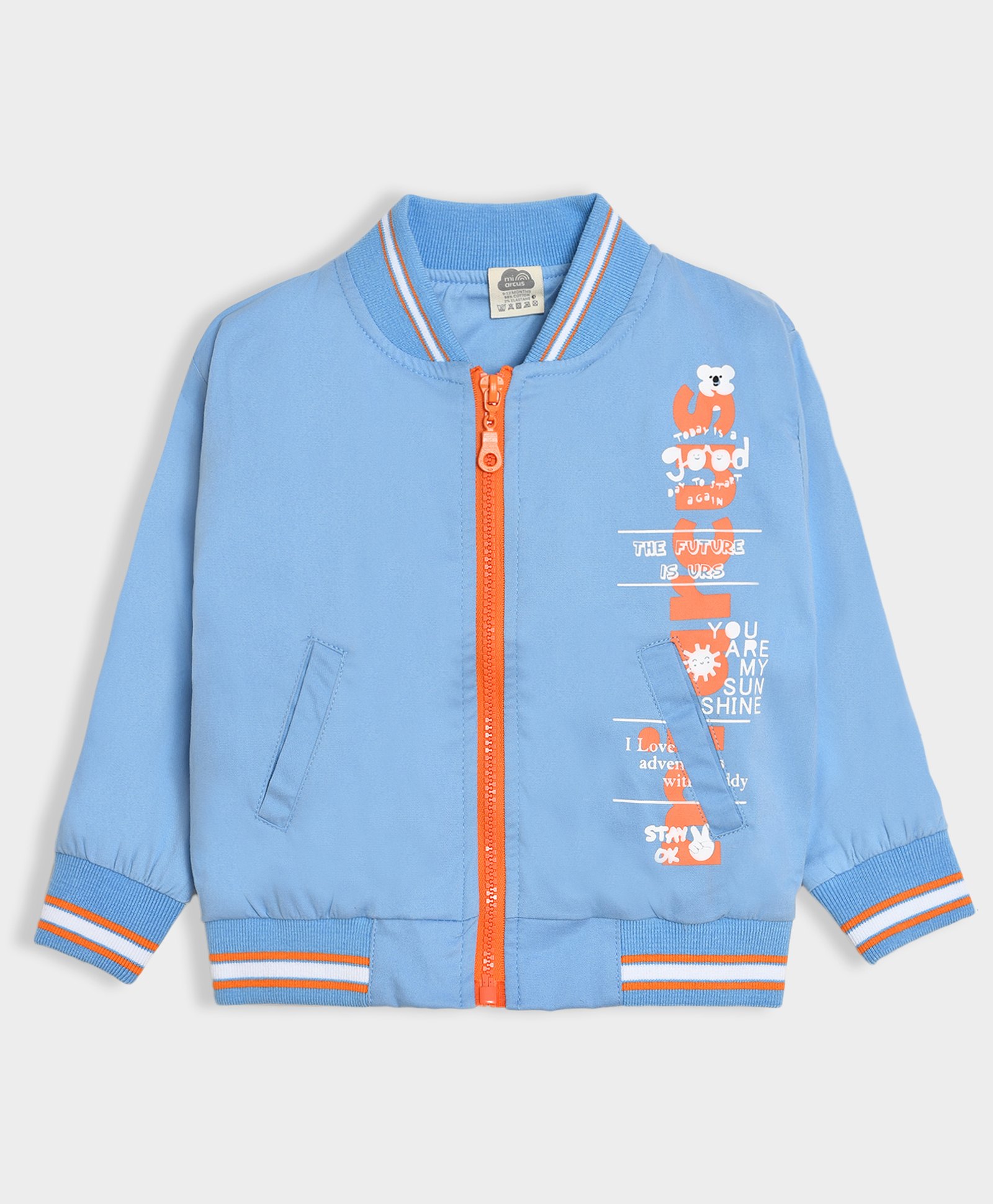 Mi Arcus Full Sleeves  Koala & Text Printed Jacket - Sky Blue-image-1
