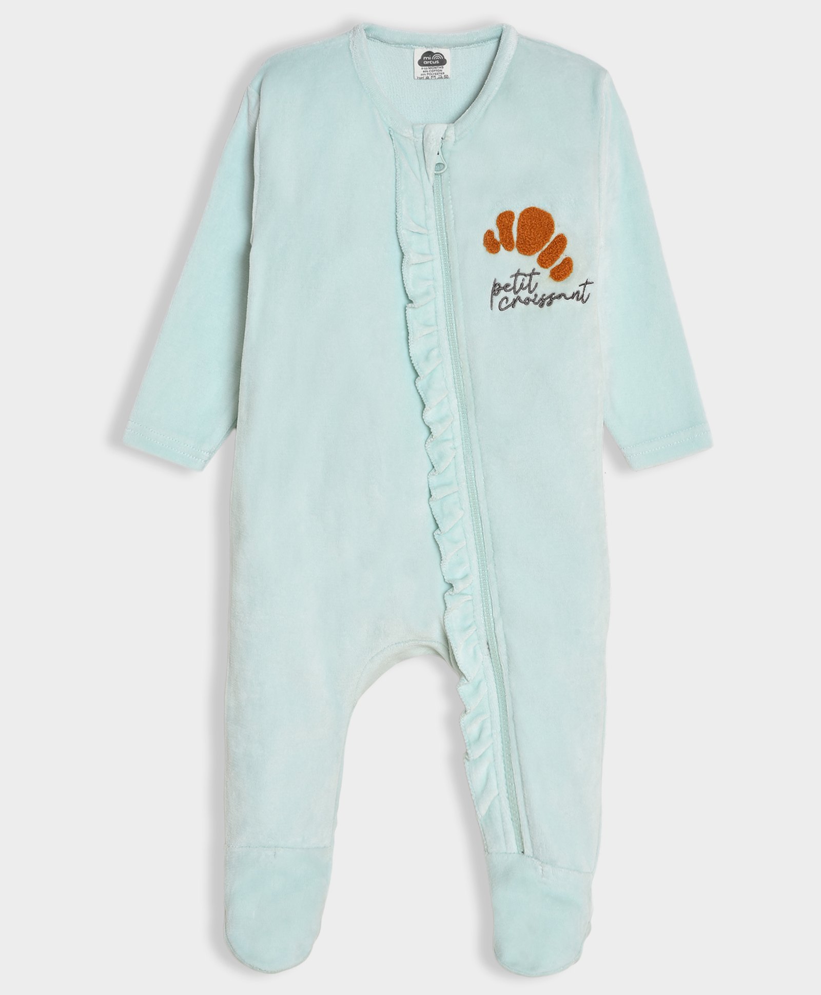 Mi Arcus Full Sleeves Knit Croissant & Text Embroidered Romper - Aqua Blue-image-35