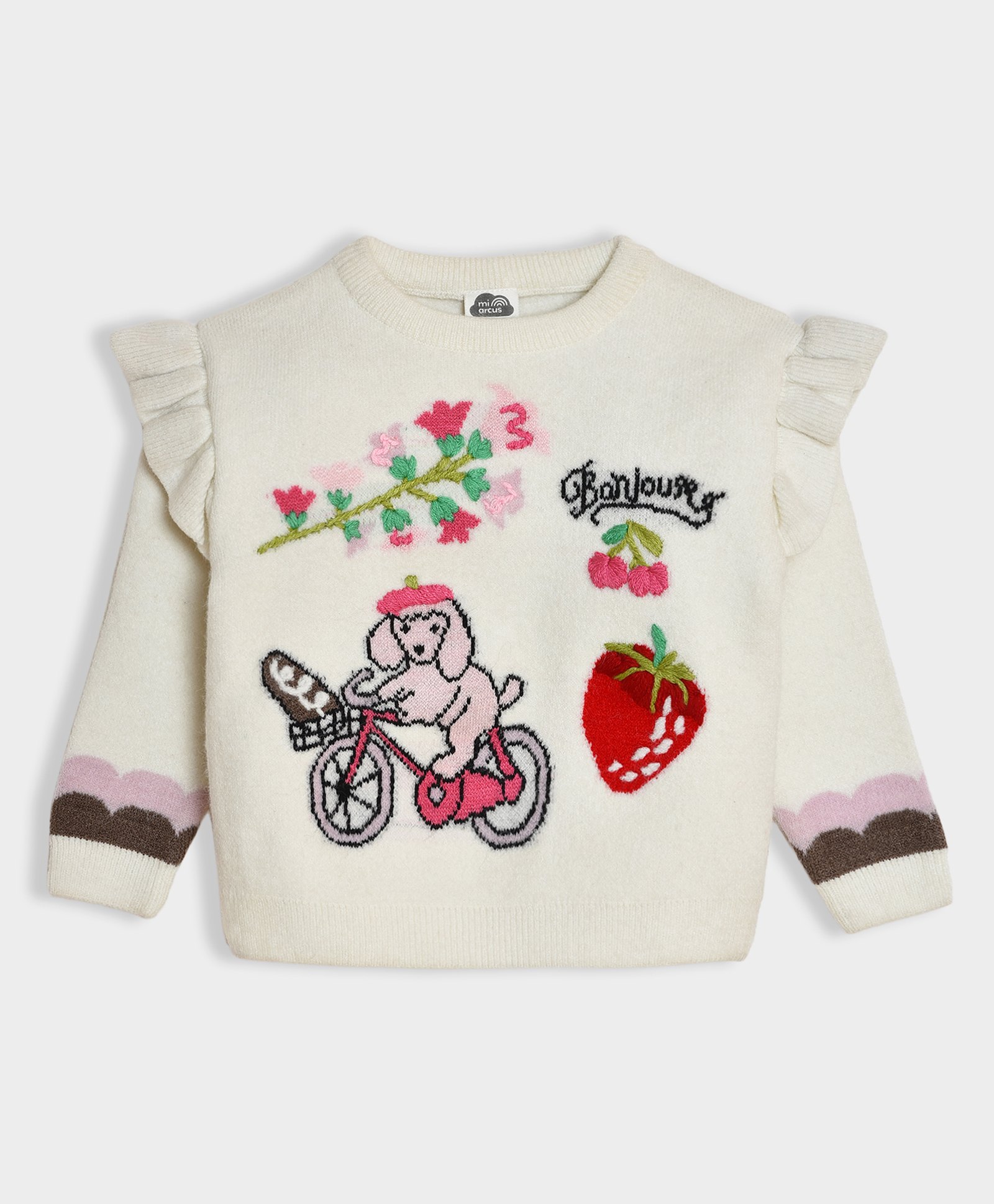 Mi Arcus Full Sleeves Dog & Floral Designed Sweater - White-image-23