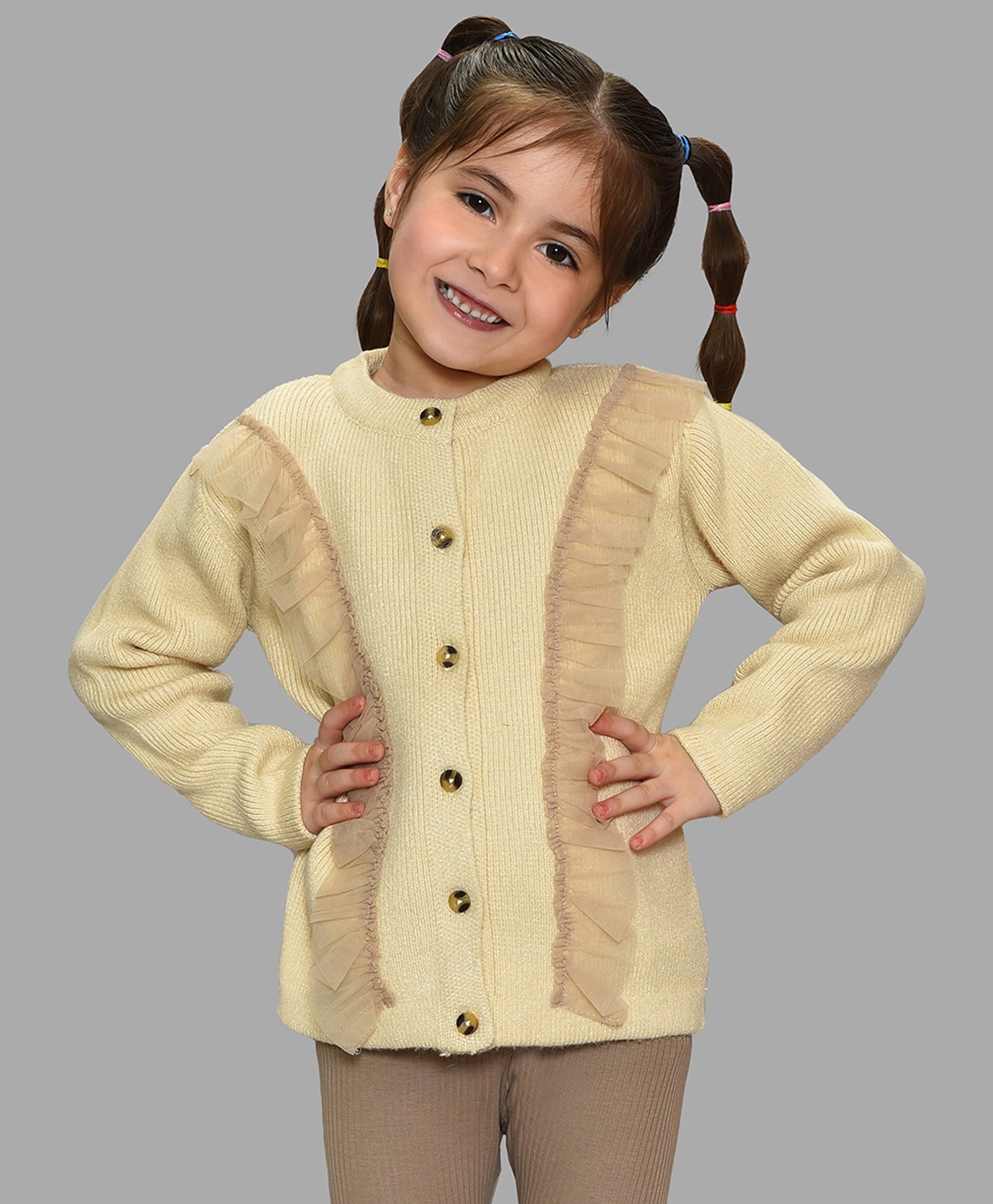 Mi Arcus Full Sleeves Net Detailed Sweater - Beige-image-38