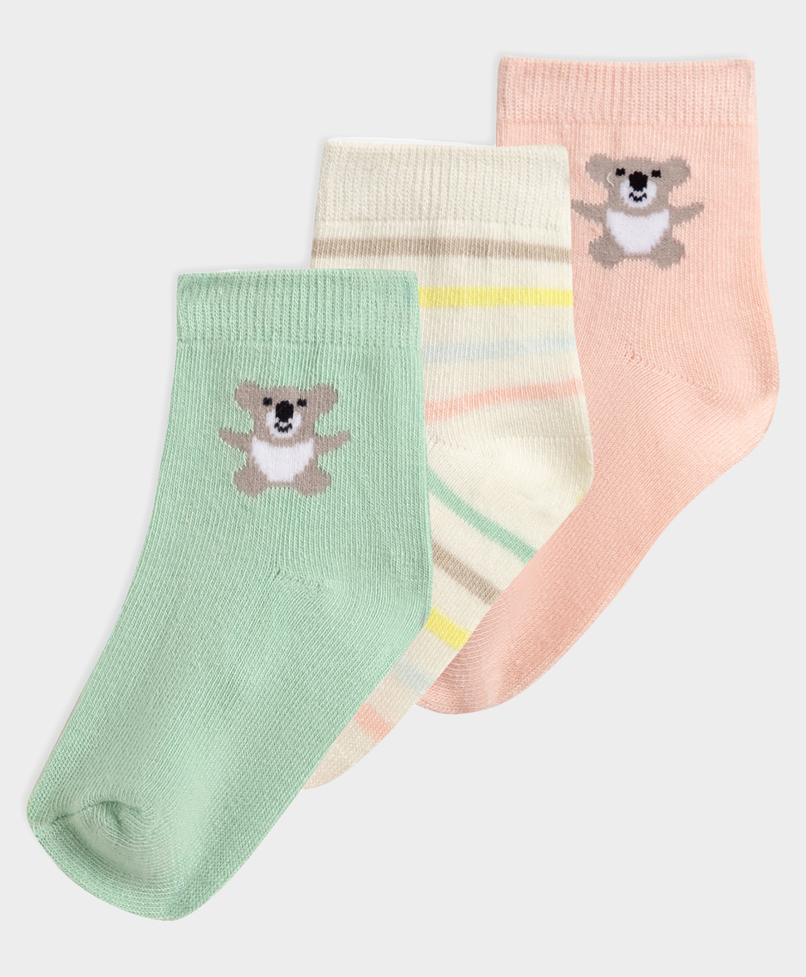 Mi Arcus Bamboo Cotton Pack of 3 Striped & Koala Designed Socks - Multi Colour-image-20
