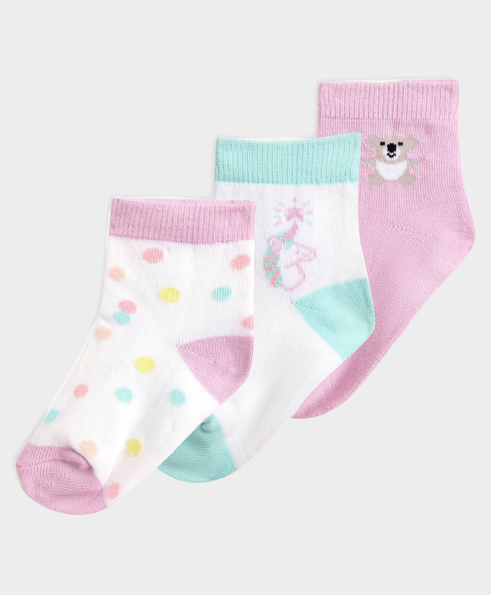 Mi Arcus Bamboo Cotton Pack of 3 Unicorn & Polka Dots Designed Socks - Multi Colour-image-4