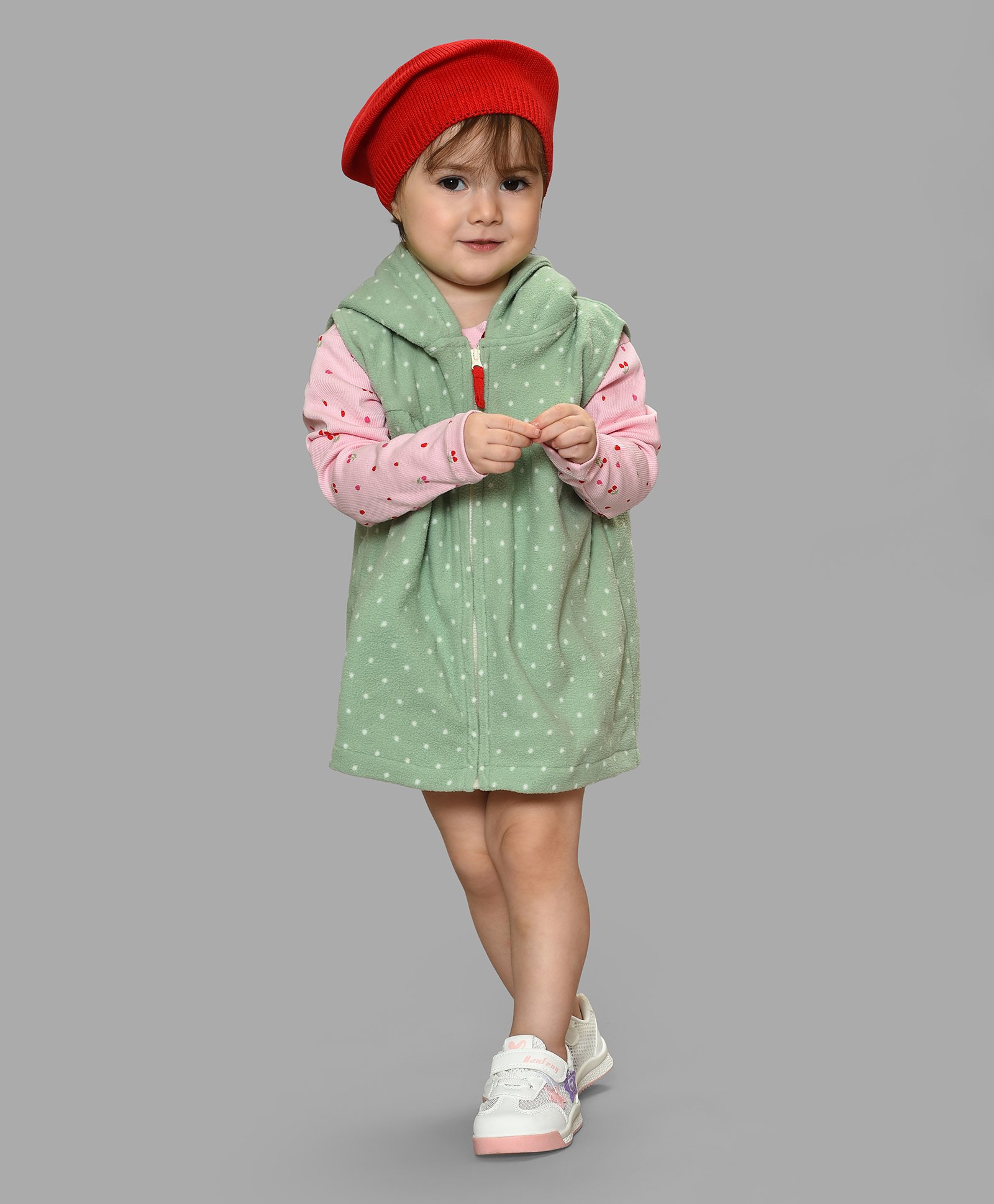 Mi Arcus Sleeveless Polka Dots Printed Jacket With Full Sleeves Apple Printed Top - Multi Colour-picture-22