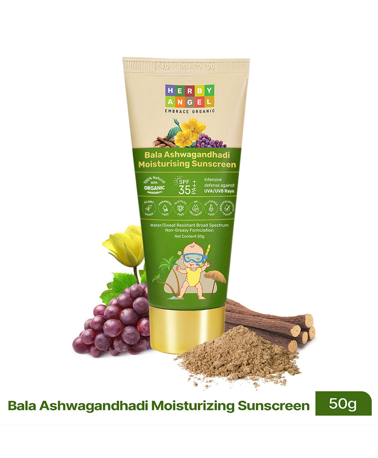 Herby Angel Natural Sunscreen for Babies & Kids, SPF 35 PA ++ with Broad Spectrum Protection and No White Cast - 50 g-image-15