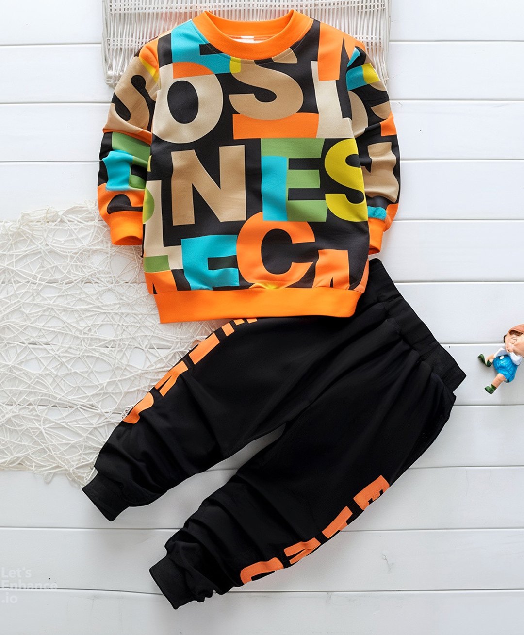 Googo Gaaga Cotton Full Sleeves Text Printed Sweatshirt With Joggers Set - Orange