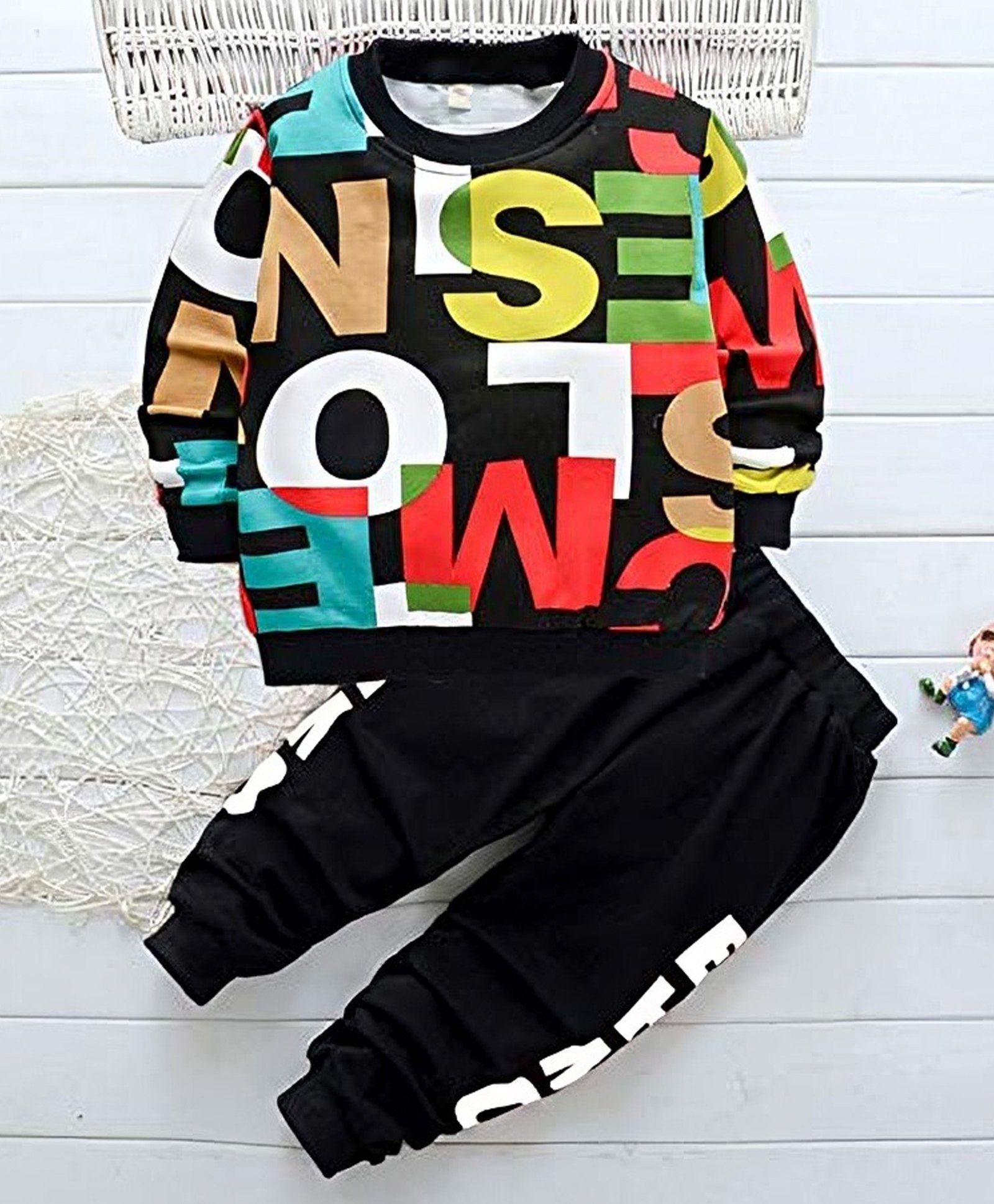Googo Gaaga Cotton Full Sleeves Text Printed Sweatshirt With Joggers Set - Black-picture-34