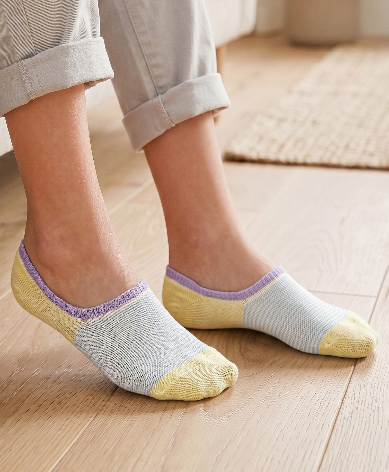 Mustang Knitted No Show Socks with Color Block - Grey & Yellow-image-8