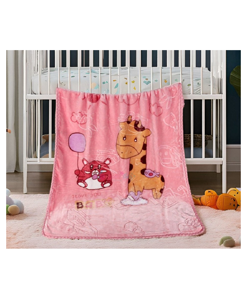 Butterthief Giraffe Printed Double Layered Mink Reversible Baby Blanket for Kids & Toddlers - Dark Pink-image-35