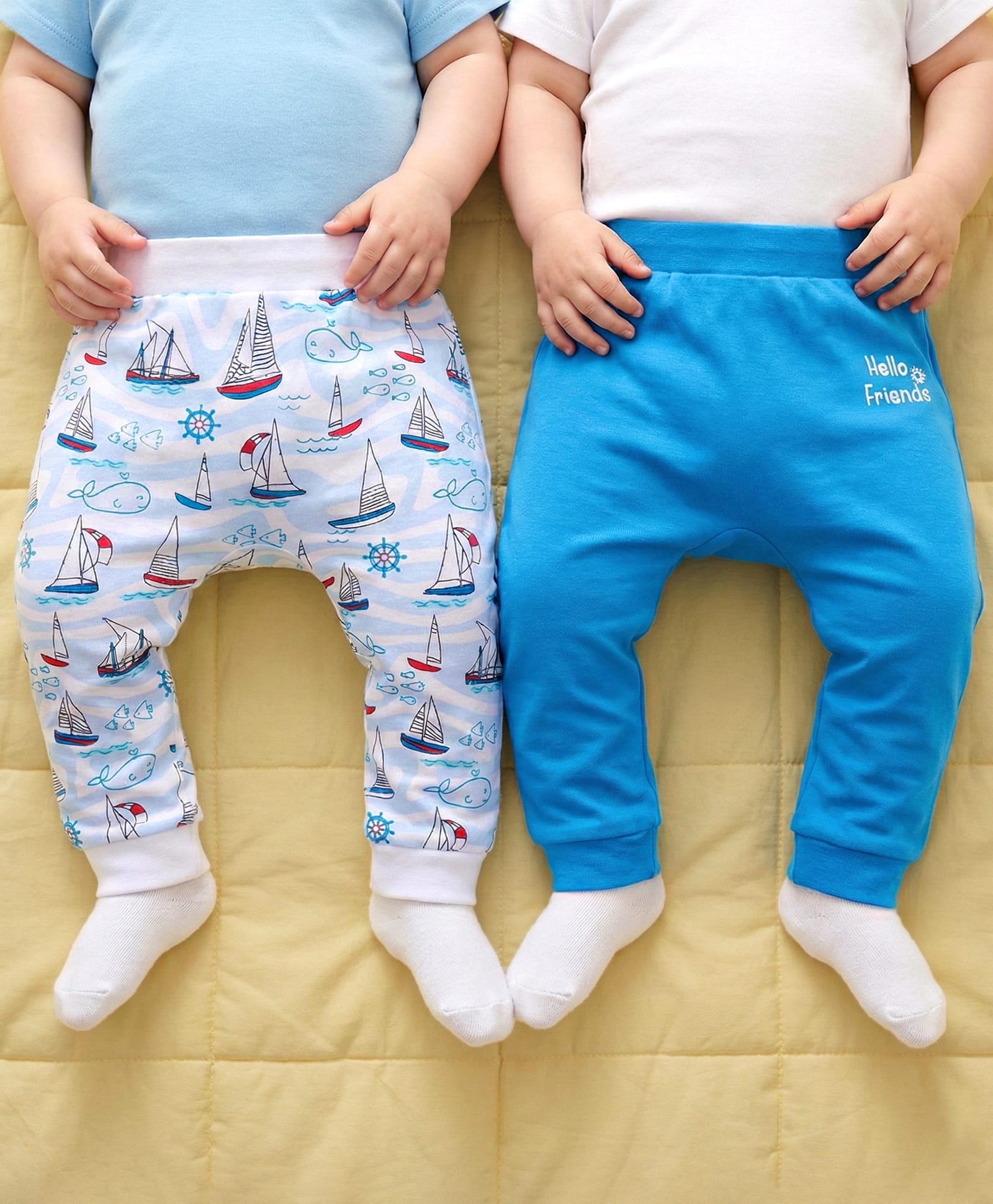 Babyoye 100% Cotton Knit With Eco Jiva Finish Diaper Leggings Fish & Text Print Pack of 2 - Blue-picture-21