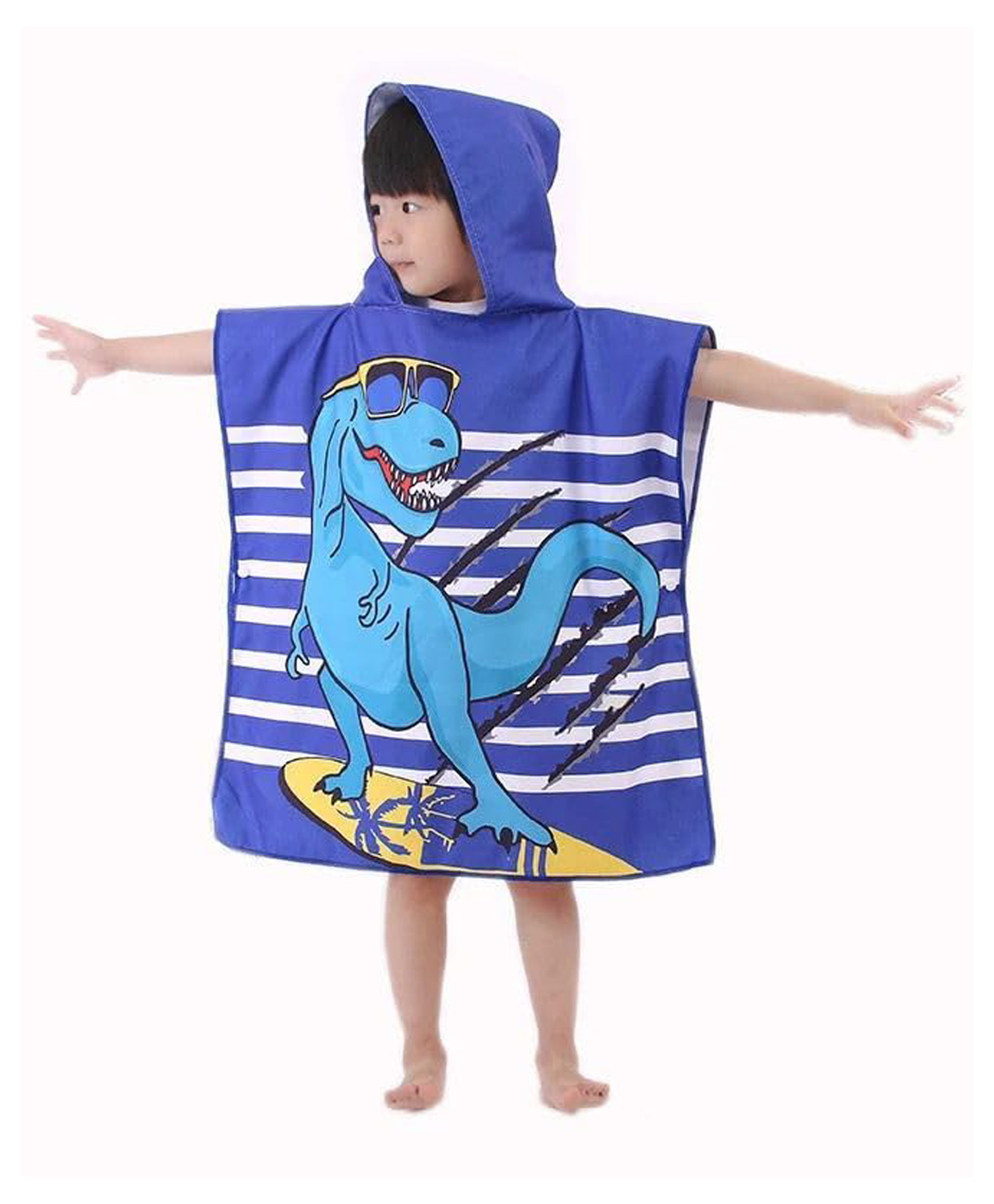 Butterthief Dino Printed Poncho Hooded Bath Towel for Kids & Toddlers - Navy Blue-image-11