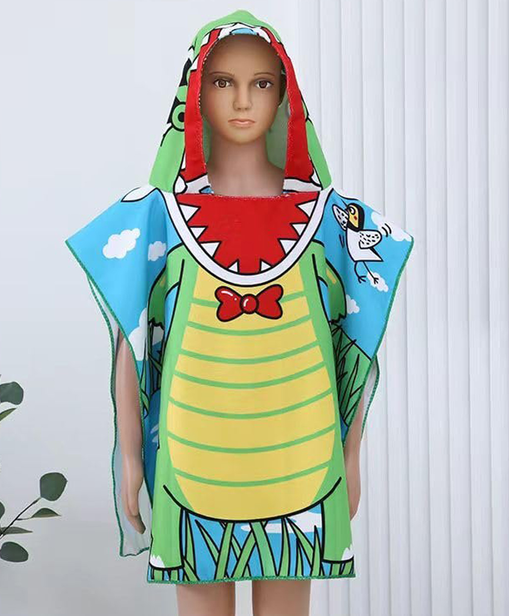 Butterthief Croc Printed Poncho Hooded Bath Towel for Kids & Toddlers - Multicolor-image-5