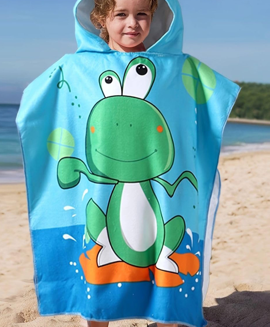 Butterthief Funny Frog Printed Poncho Hooded Bath Towel for Kids & Toddlers - Multicolor-image-3