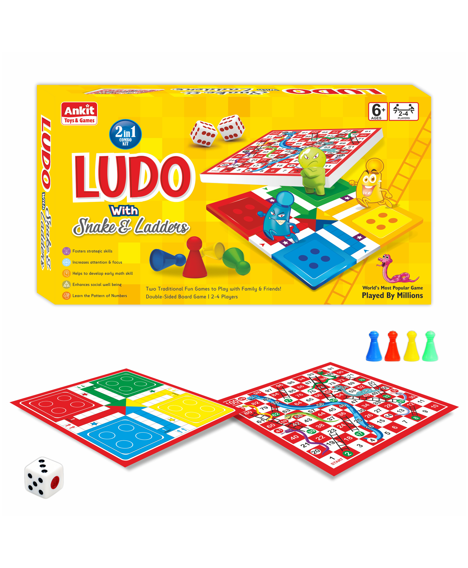 Ankit Toys & Games Ludo & Snake Ladder 2 in 1 Board Game - Multicolor-image-30