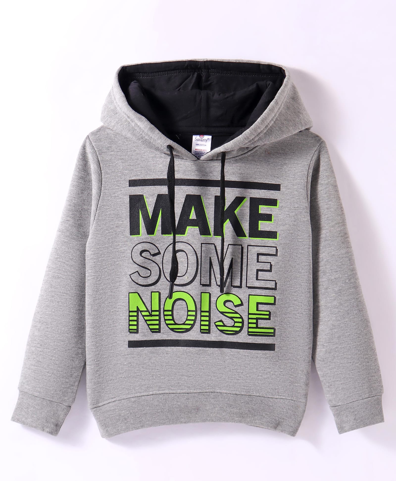 Smarty Boys Fleece Knit Full Sleeves Hooded Sweatshirt with Text Print - Grey-picture-12