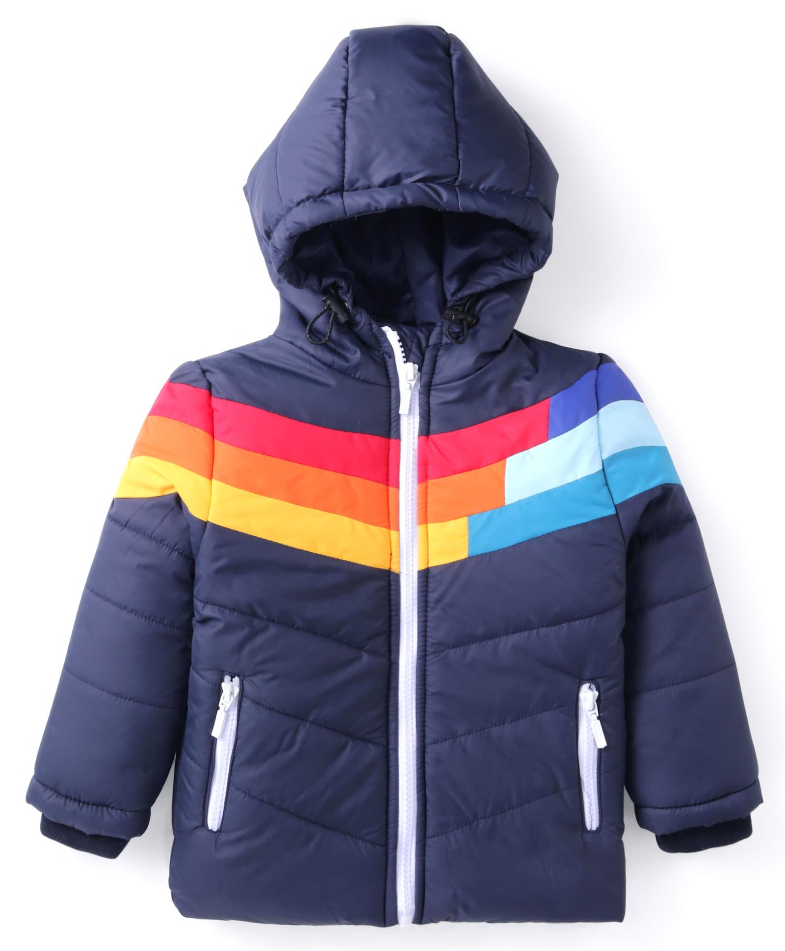 Babyhug Woven Full Sleeves Hooded Padded Jacket With Colour Block - Navy Blue-picture-32