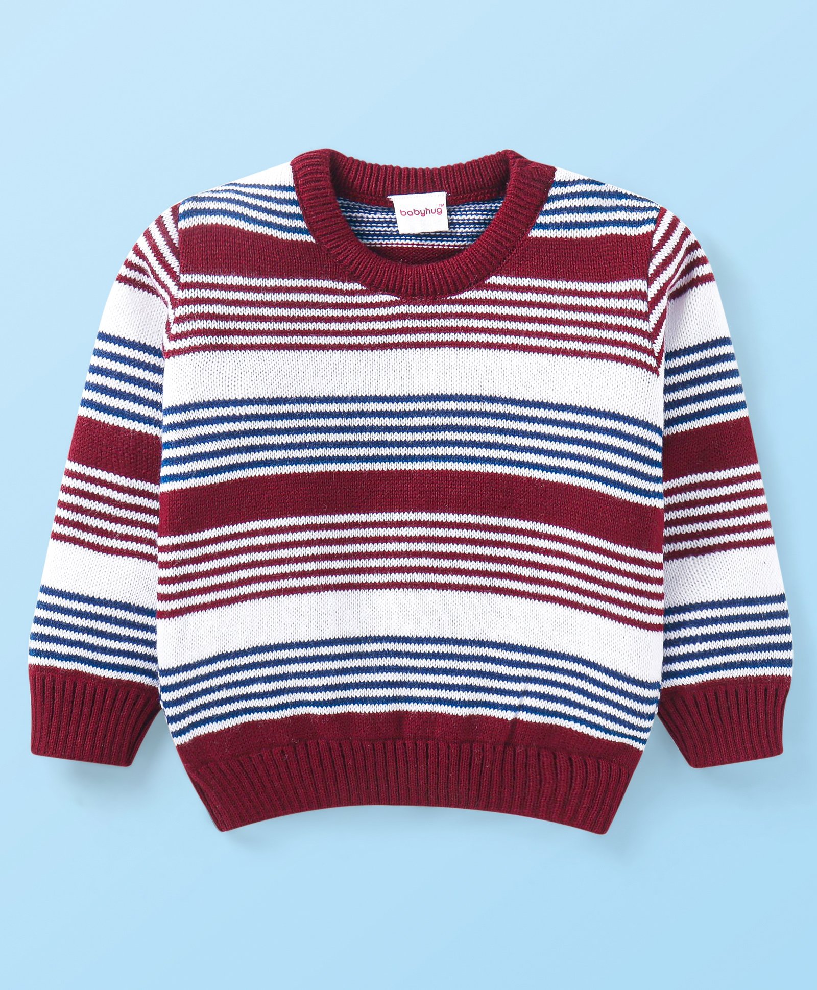 Babyhug Knitted Full Sleeves Pullover Sweater with Stripes Design - Maroon-image-20