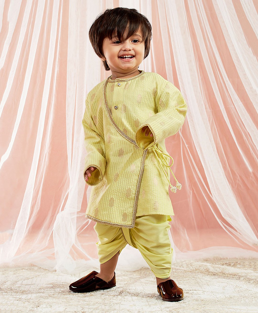 Vastramay Silk Blend Jacquard Full Sleeves Kantha Work Detailed Dhoti Kurta Set - Mint Green-picture-23