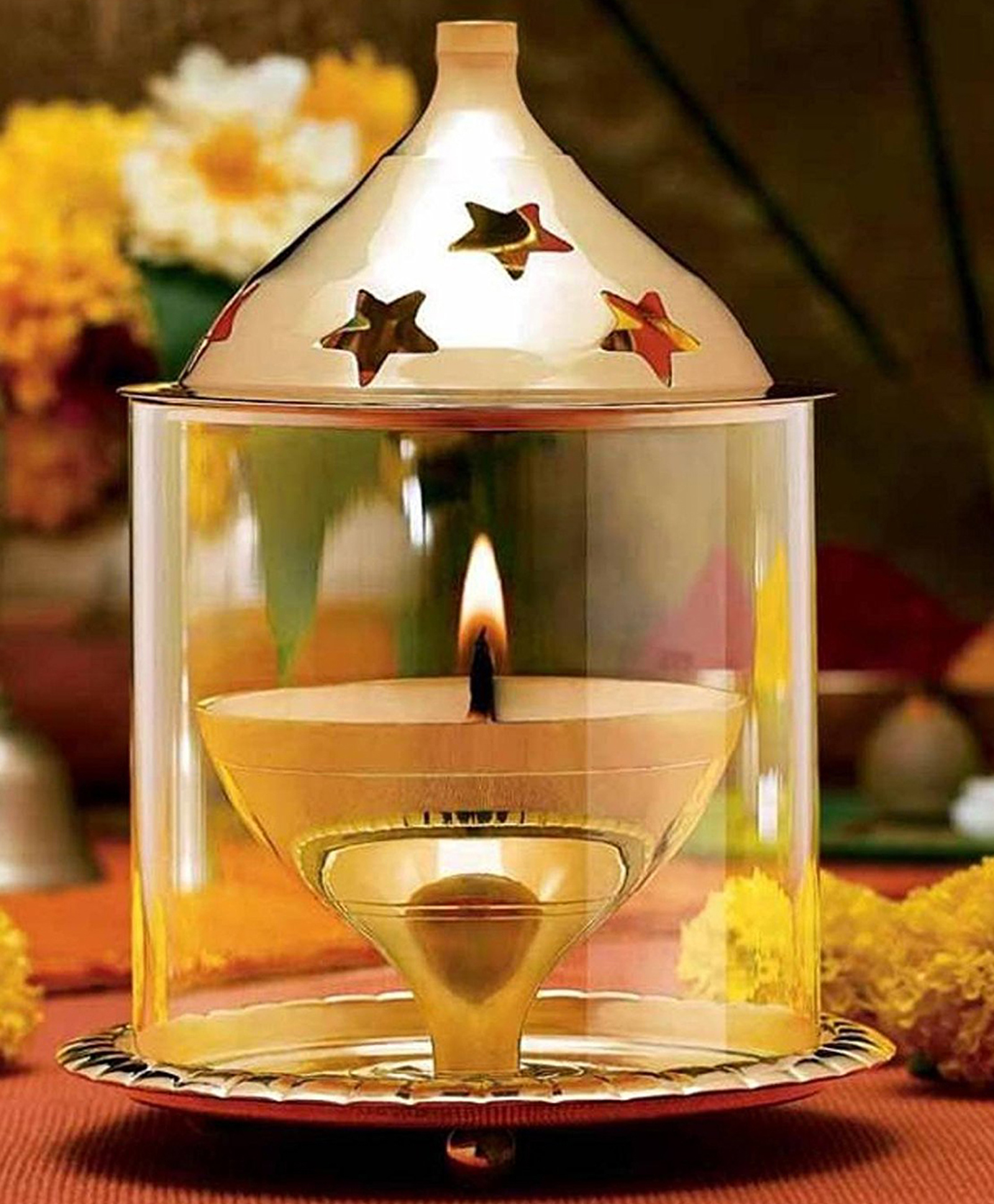 eCraftIndia Brass and Glass Akhand Diya-picture-28