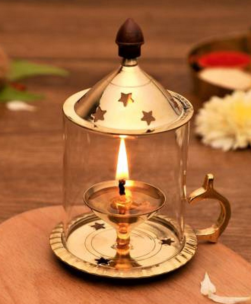 eCraftIndia Brass Akhand Diya With Glass and Option to Hold-picture-18