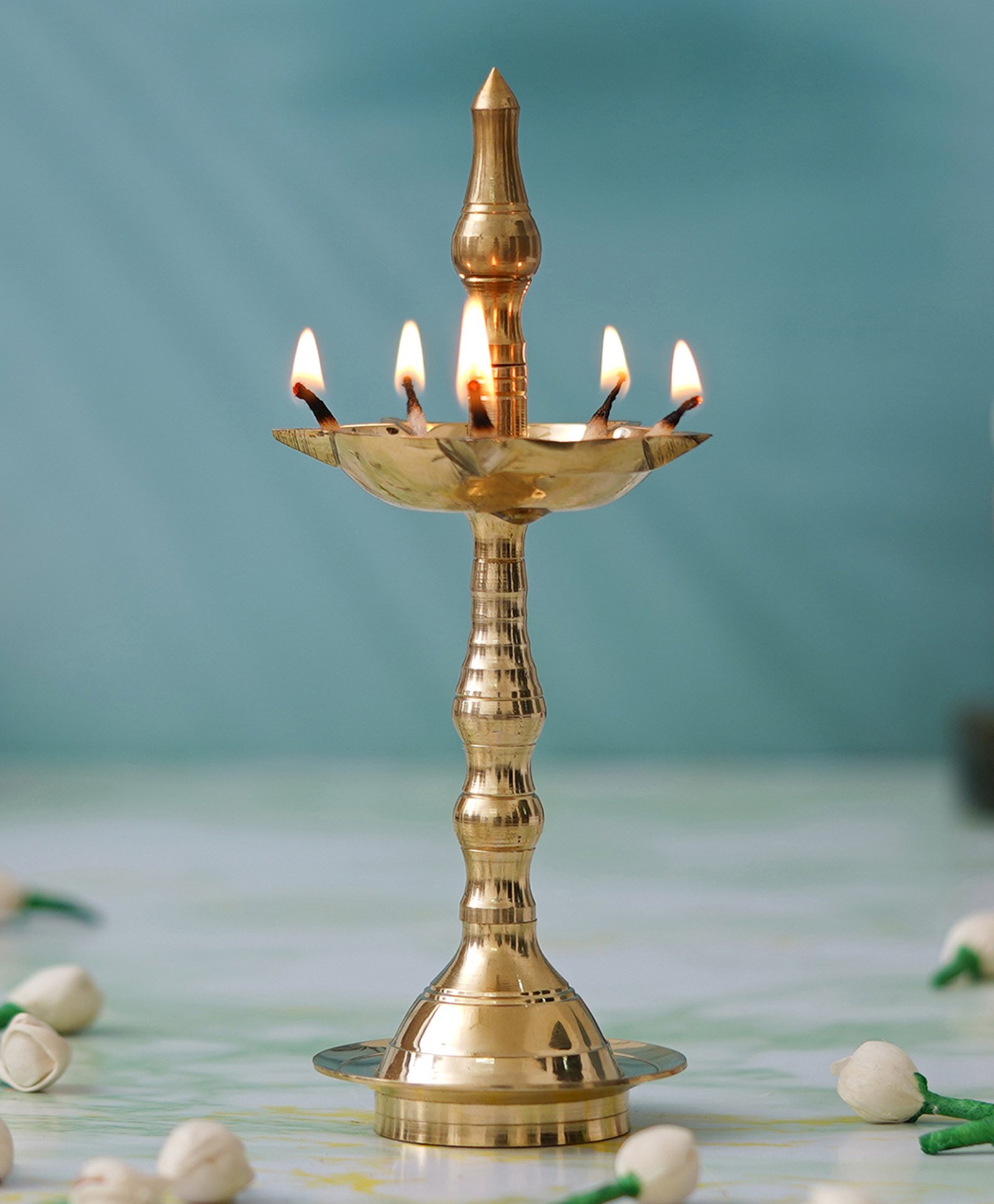 eCraftIndia Decorative Handcrafted Brass Diya Stand With 5 Wicks-image-8