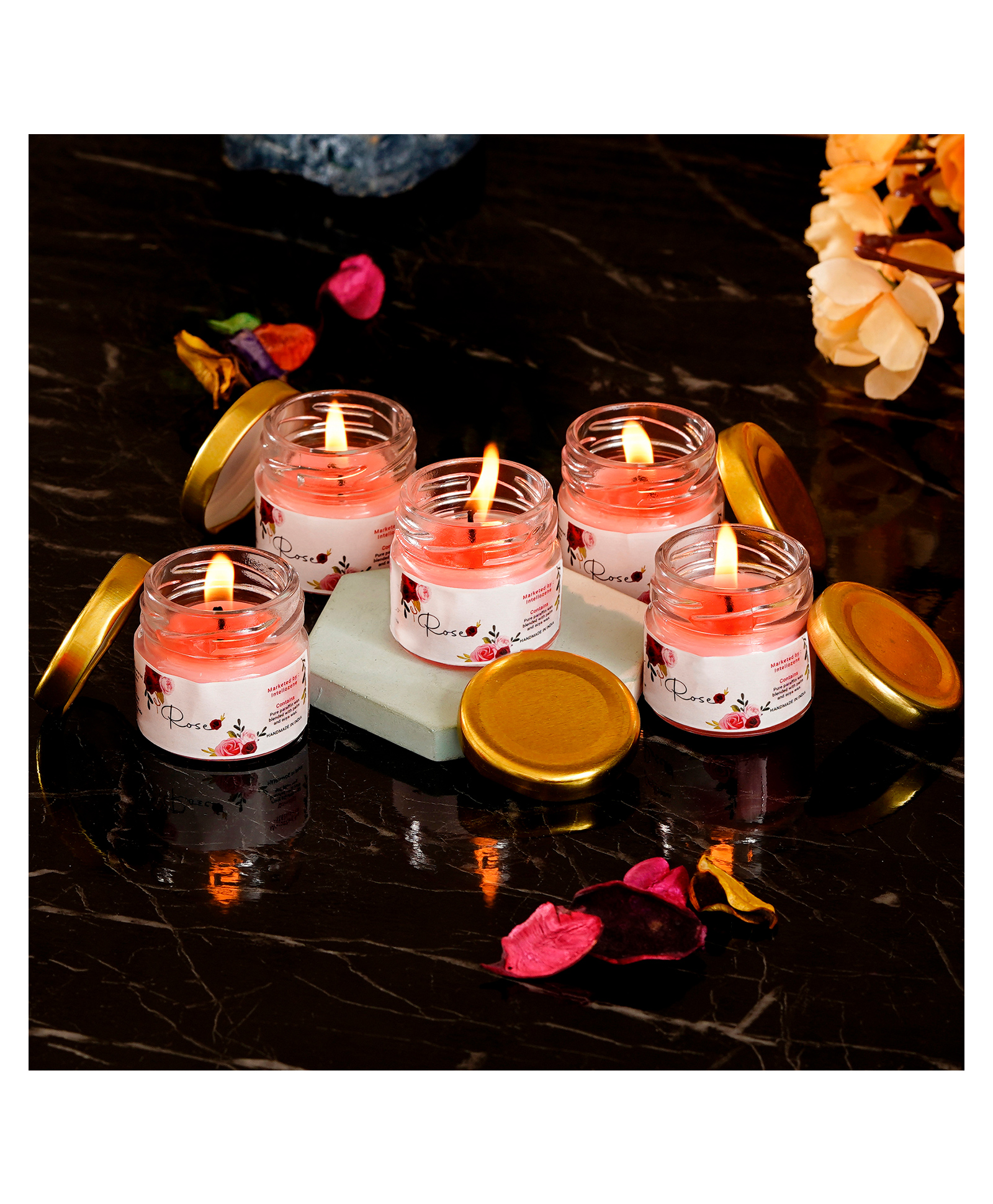 eCraftIndia Set Of 5 Mini Jar Rose Scented Candles-image-38