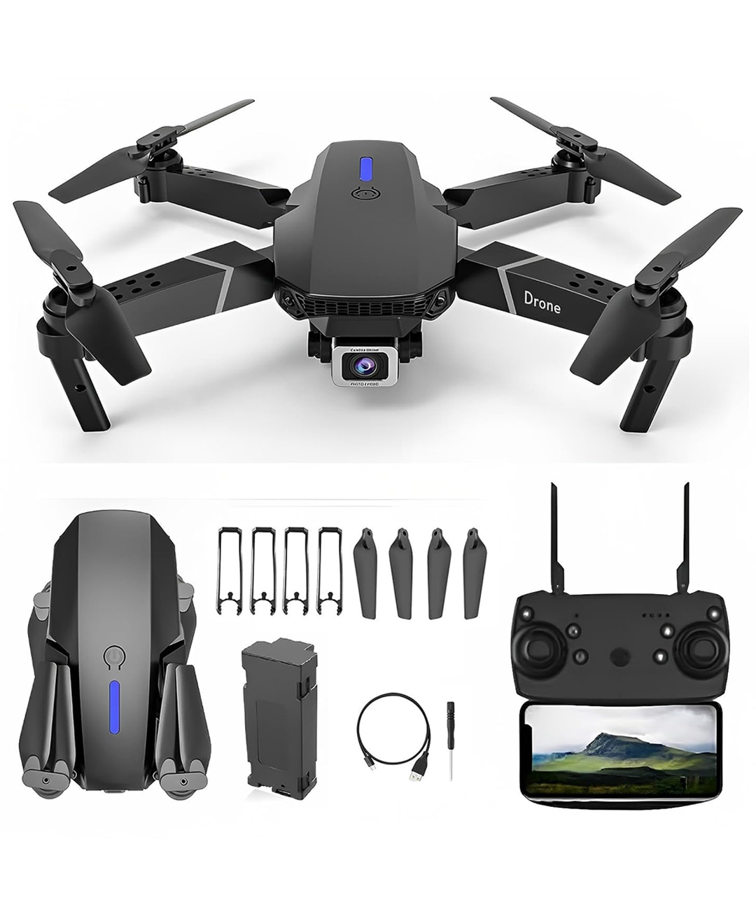 Foldable Drone with Camera: Remote-Controlled Quadcopter and Mini Aeroplane for Kids and BeginnersProfessional and Toy Drone (white)-image-10