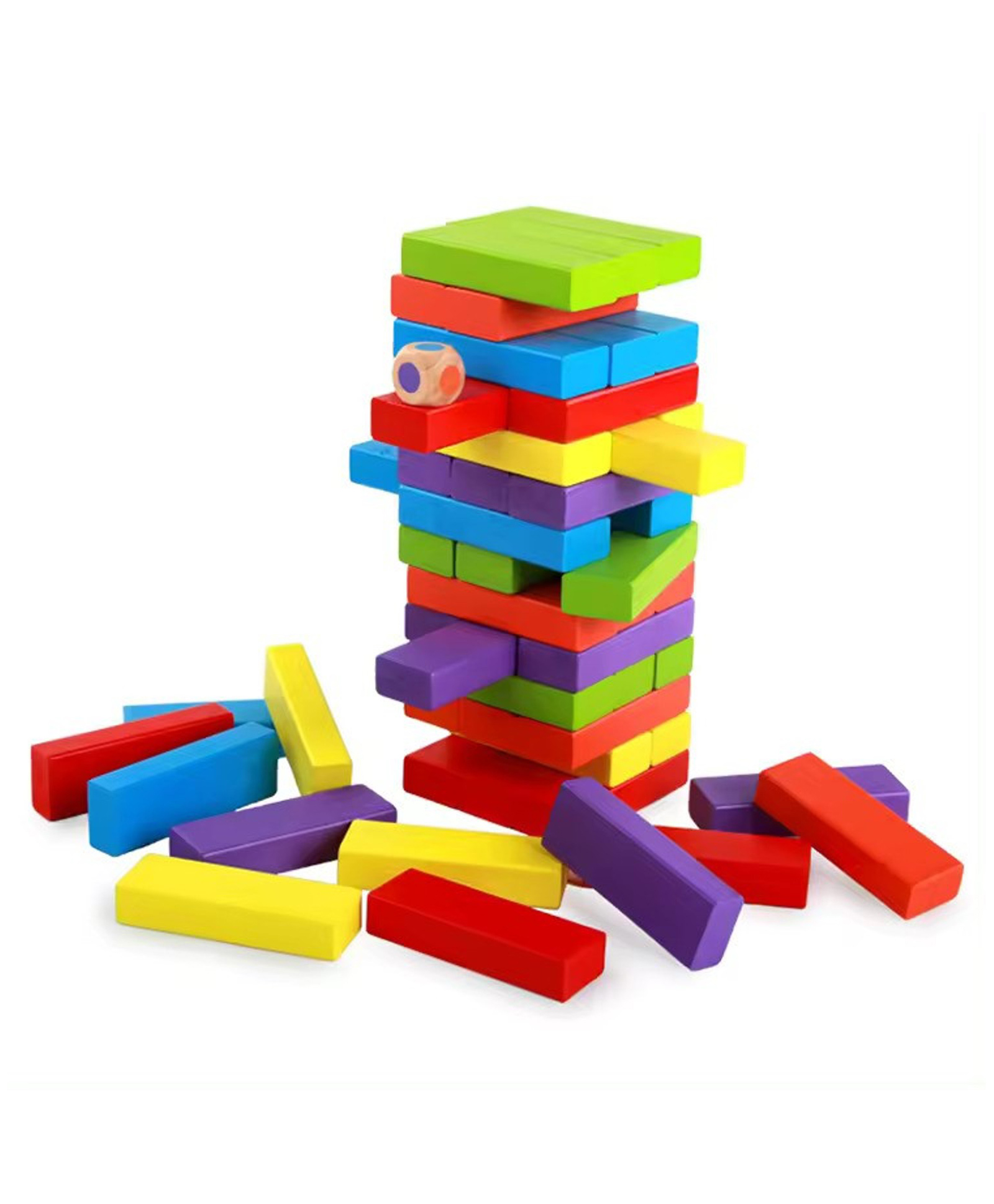 Zyamalox Coloured Jenga Game: Classic Wooden Blocks for Kids and Adults, Fun Puzzles and Stacking Challenges54 Pieces-image-23