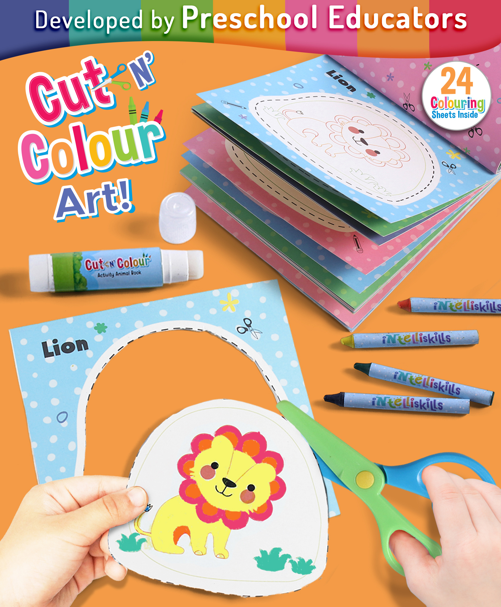Intelliskills Colour N' Cut Activity Animal Book | 5 Crayons & 1 Child Safe Scissor | Multicoloured Drawing & Colouring Book for Kids | Animal Kingdom Themed Fun |Ideal for Gifting | Develops Fine Motor Skills | Educator Recommended | BIS Certified-image-32