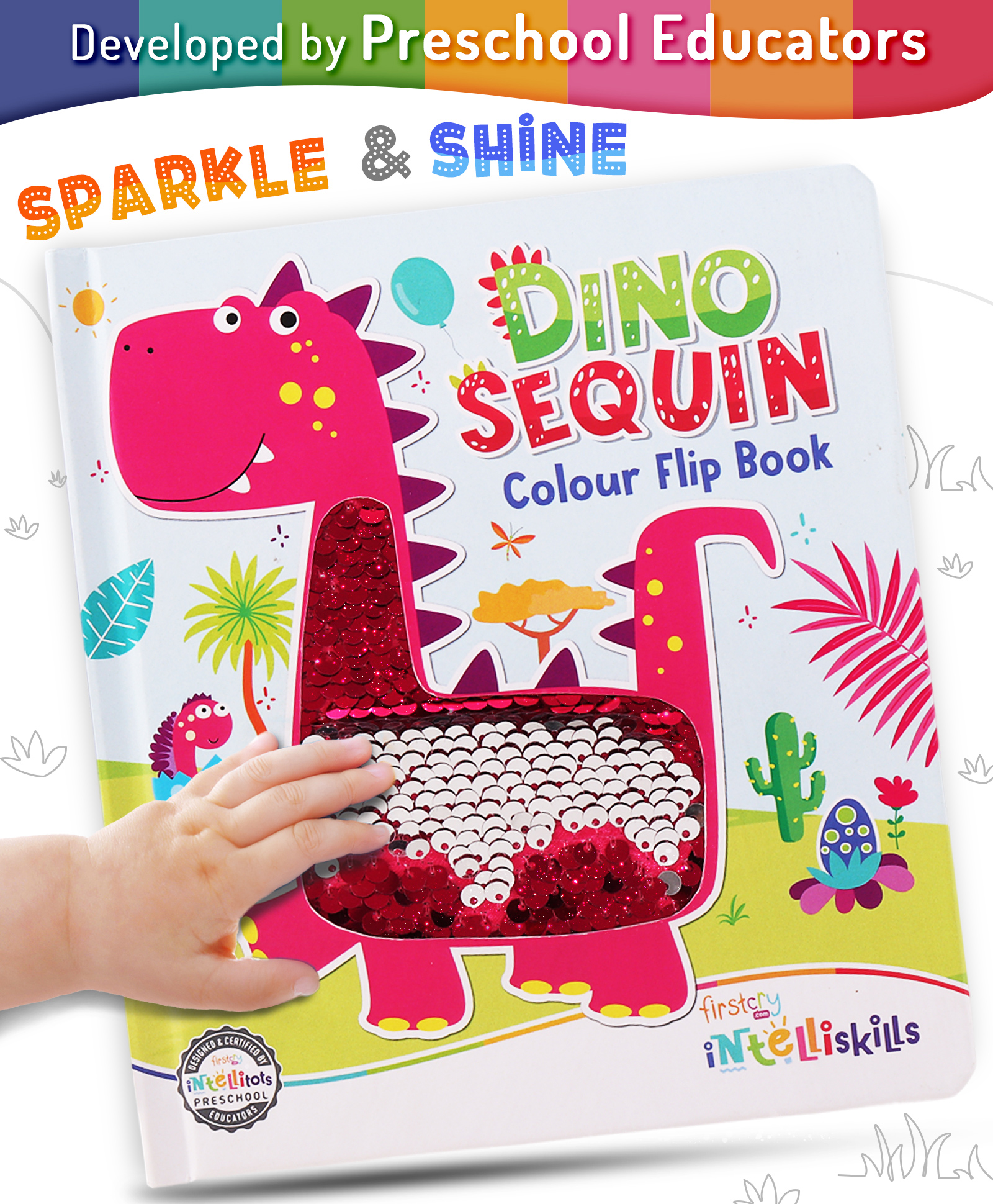 Intelliskills Dino Sequin Colour Flip Board Book | Interactive Dinosaur Sequins | Encourages Creativity & Imagination | Multicoloured Sparkle Activity Fun | Educator Recommended | BIS Certified-picture-15